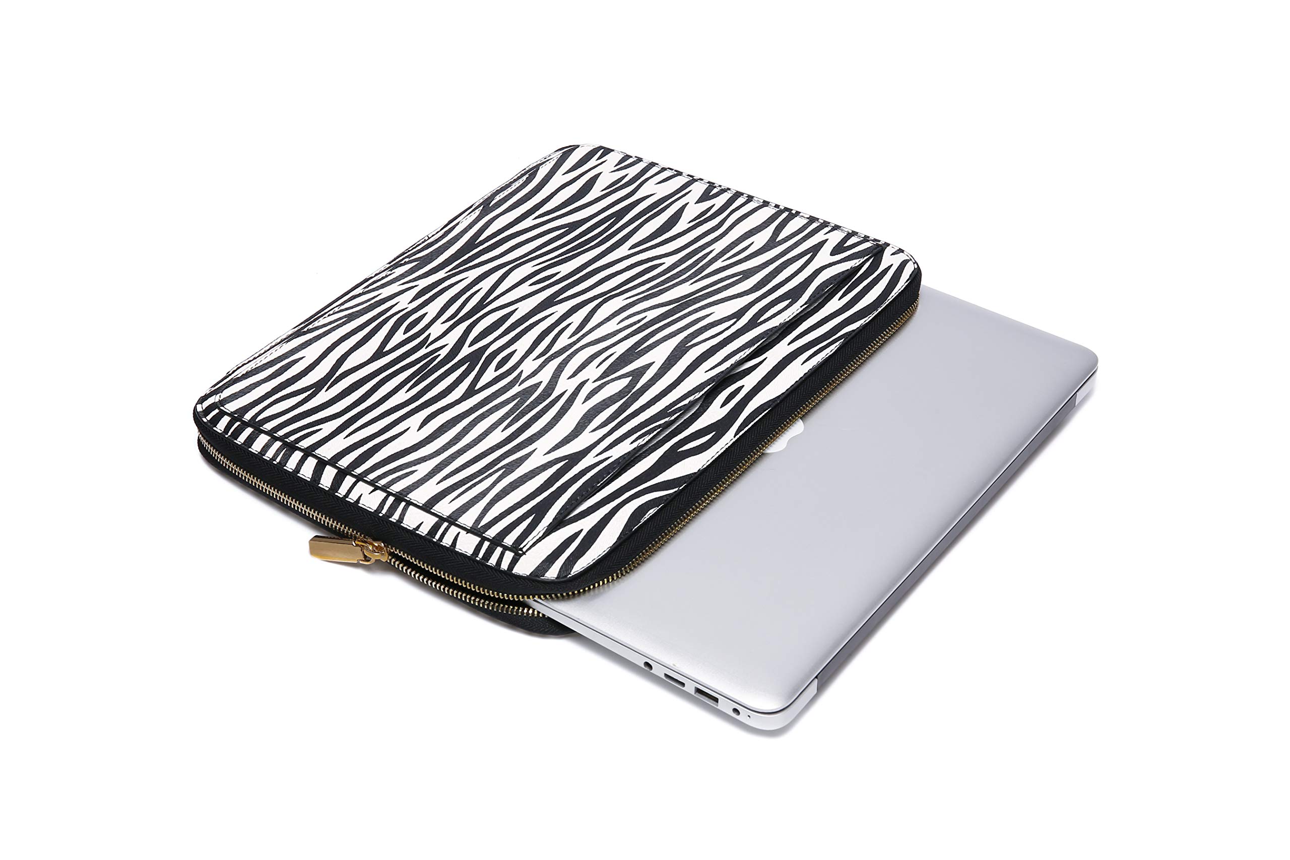 Premium 13 Inch Laptop Sleeve - Shock-Absorbent Vegan PU Leather Case with Daisy Rose & Zebra Print - Protective Cover for MacBook Air/Pro, Chromebook - Perfect for Work, Travel & School Accessories