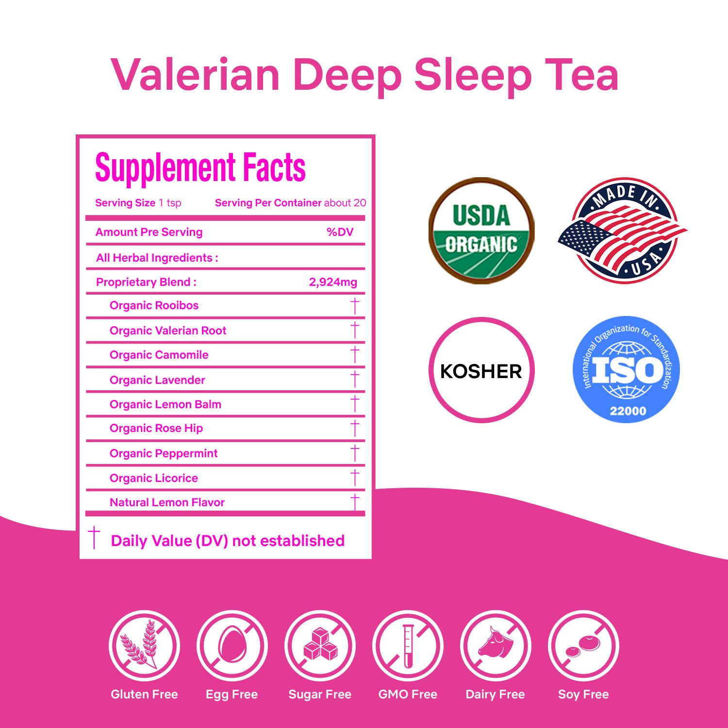 Organic Valerian Sleep Tea - USDA Certified, Caffeine-Free Herbal Tea for Relaxation & Better Sleep with Lavender, Chamomile & Lemon Balm - 20 Tea Bags (1 Pack) - Perfect for Nighttime, Stress Relief & Calming Bedtime Rituals