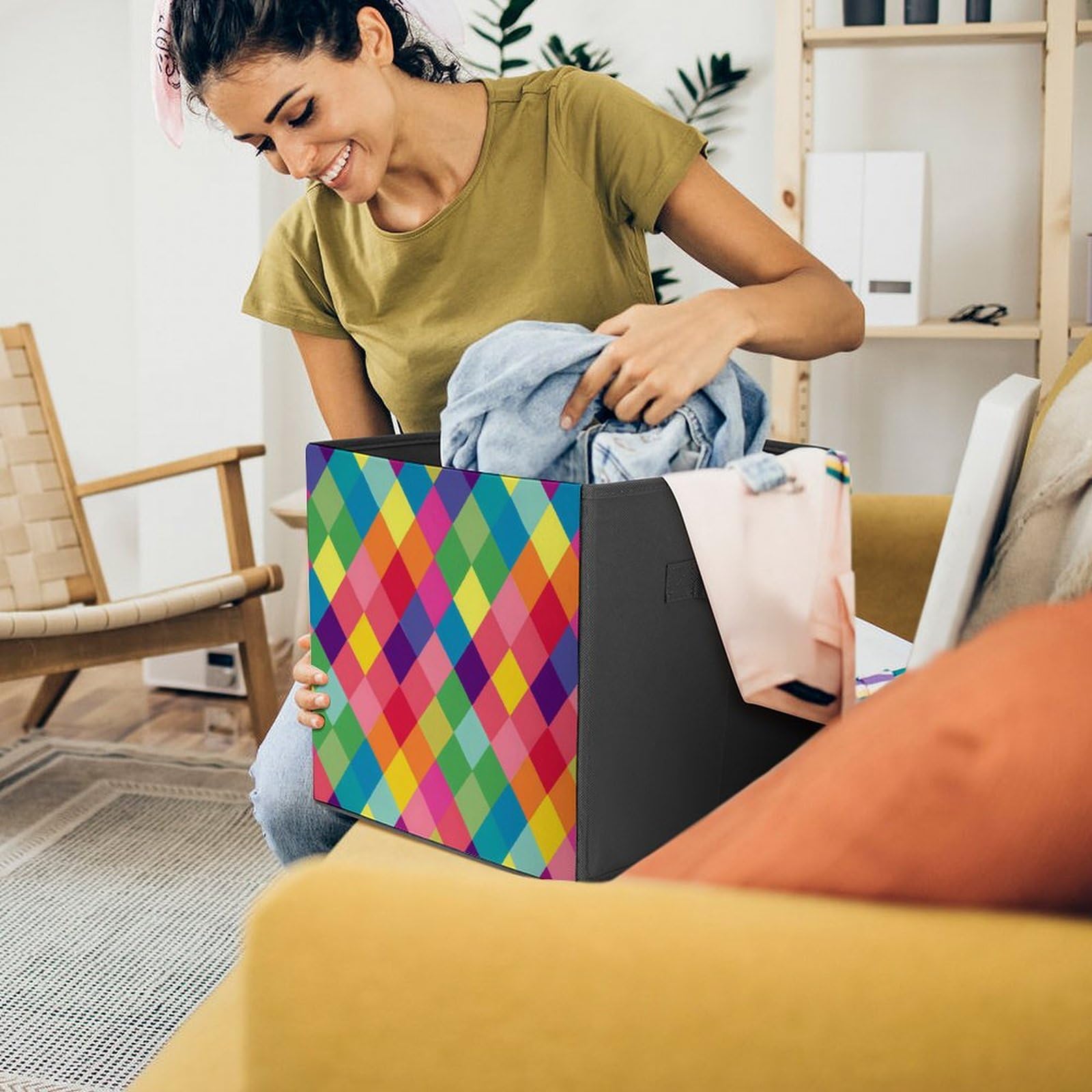 Colorful Folding Storage Bins with Handles - Home & Office Organizers