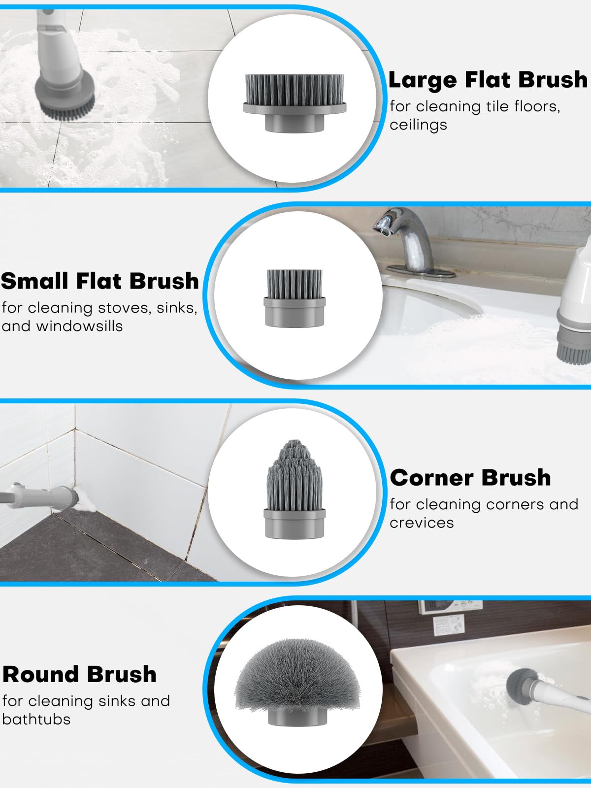 Electric Spin Scrubber with 4 Heads - Bathroom Cleaning Brush for Tile, Tub & Floor