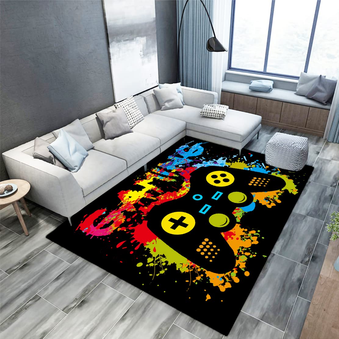 Non-Slip Gaming Rug with Game Controller Pattern - Modern Area Rug for Living Room, Bedroom & Game Room - Perfect Decor for Gamers, Boys & Teens - Ideal for Gaming Sessions & Home Decor