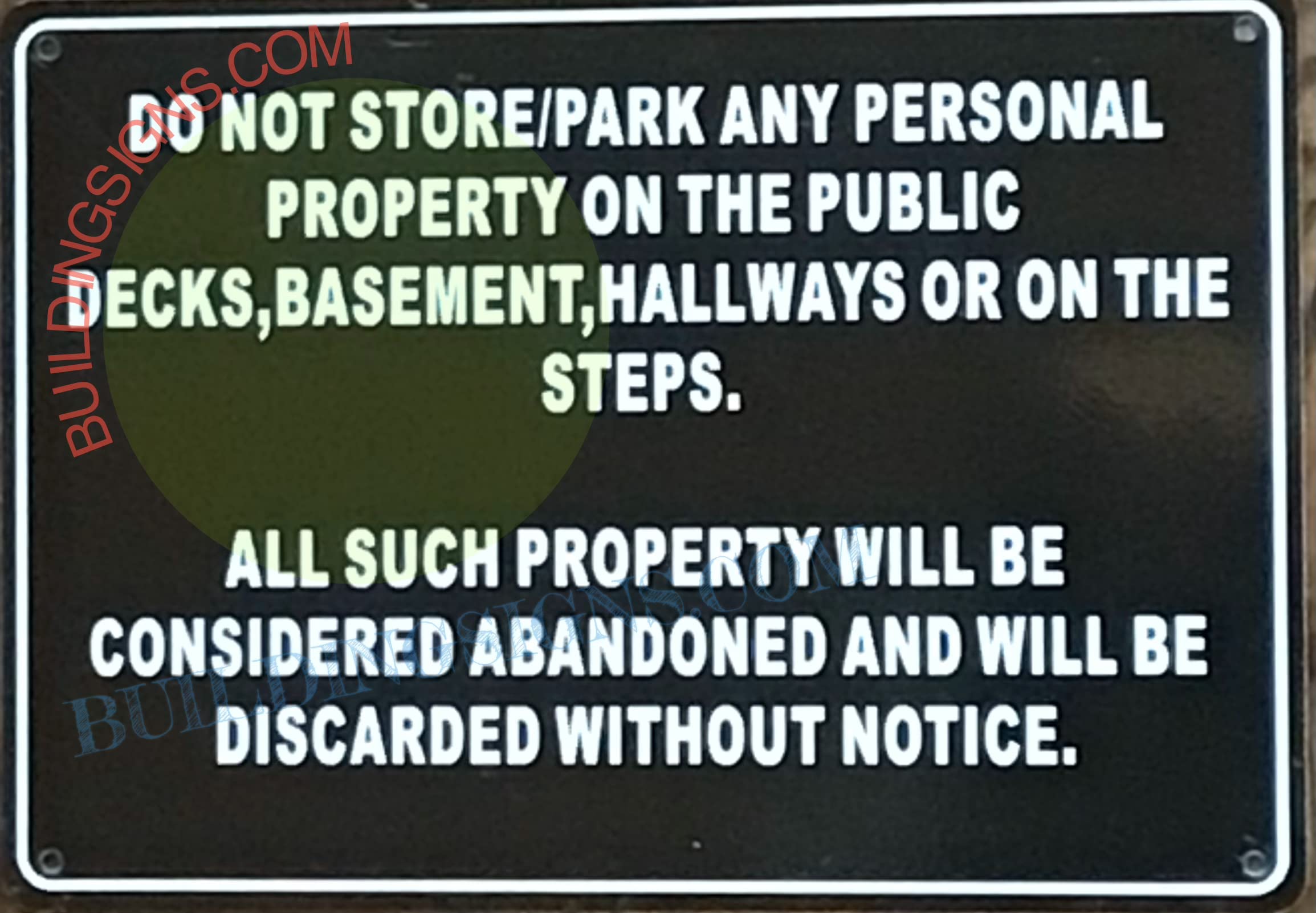 No Parking Sign - Do Not Store Personal Property in Public Areas (Black, 7x10 Inches) - Perfect for Apartments, Condos, and Shared Spaces