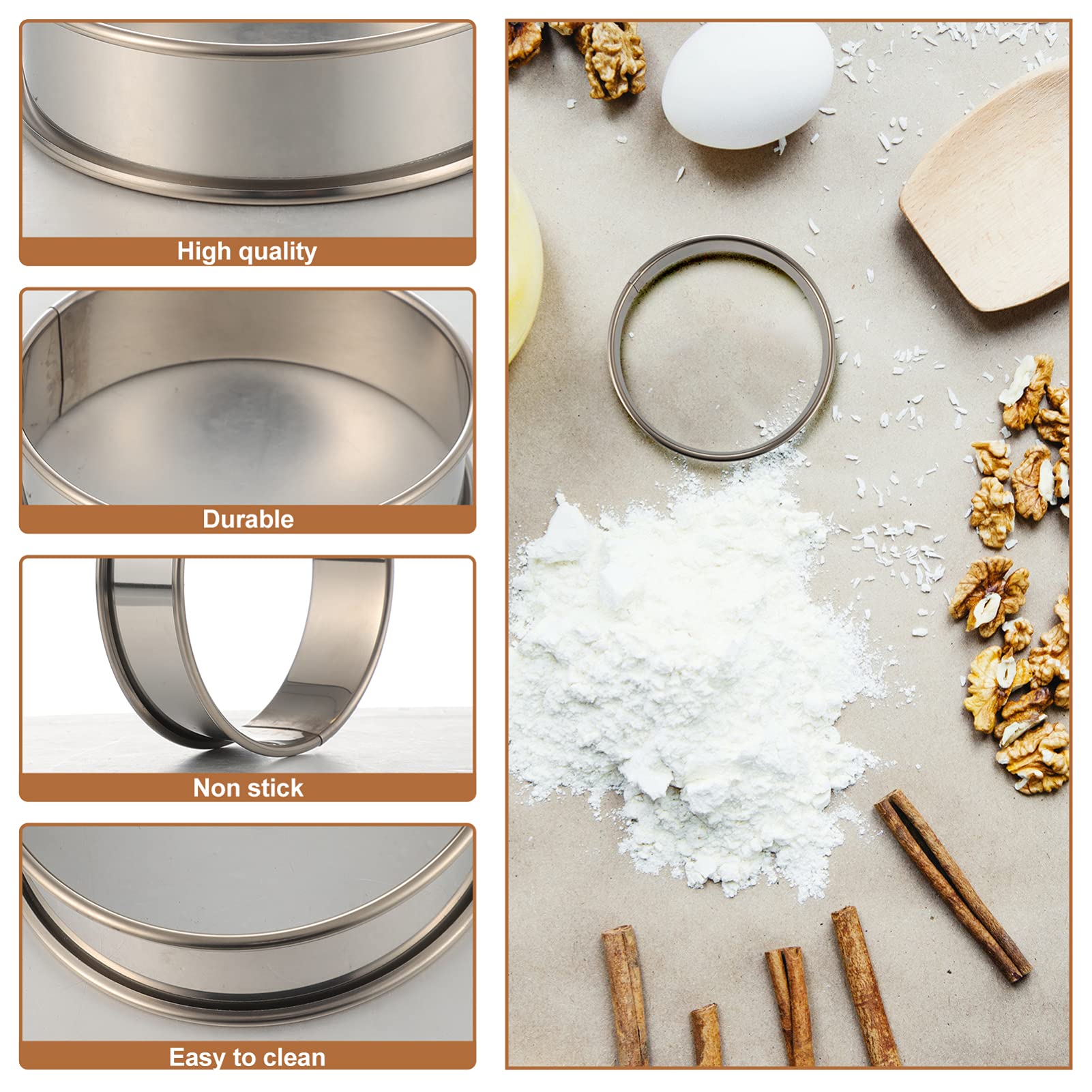 8-Piece Stainless Steel Mousse Circle Cake Molds Set - Professional Baking Tools for Cakes, Cookies, Mousse Rings - Perfect for Home Bakers & Pastry Chefs (Ideal for Birthday Parties, Weddings & Dessert Making)