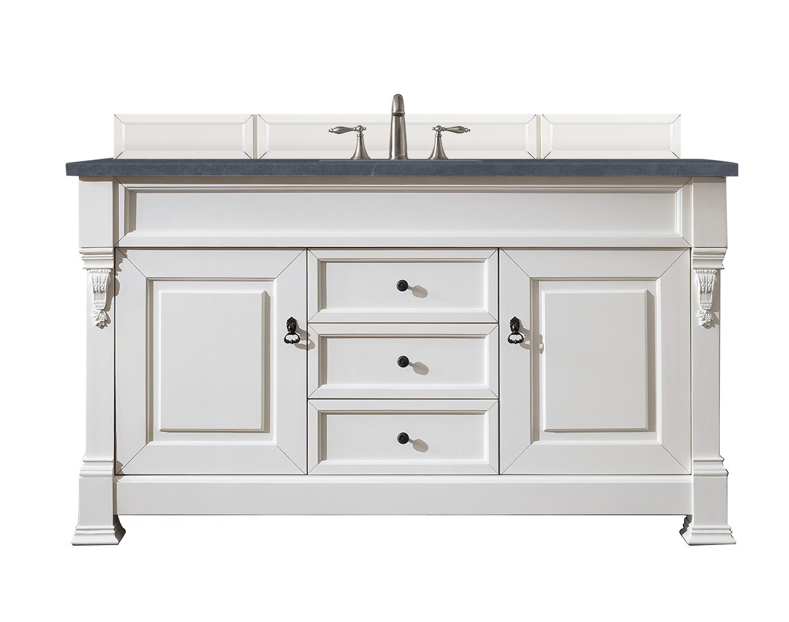 Brookfield 60 Inch Single Bathroom Vanity Set with Bright White Finish & 3CM Charcoal Soapstone Quartz Countertop - Perfect for Modern Master Bathrooms & Powder Rooms