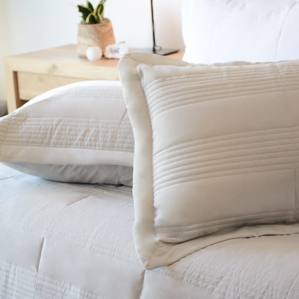 Amelia Quilted Sham Pillow Cover - Soft Whisper Gray Bedding Accessory for Cozy Bedroom Decor & Home Styling