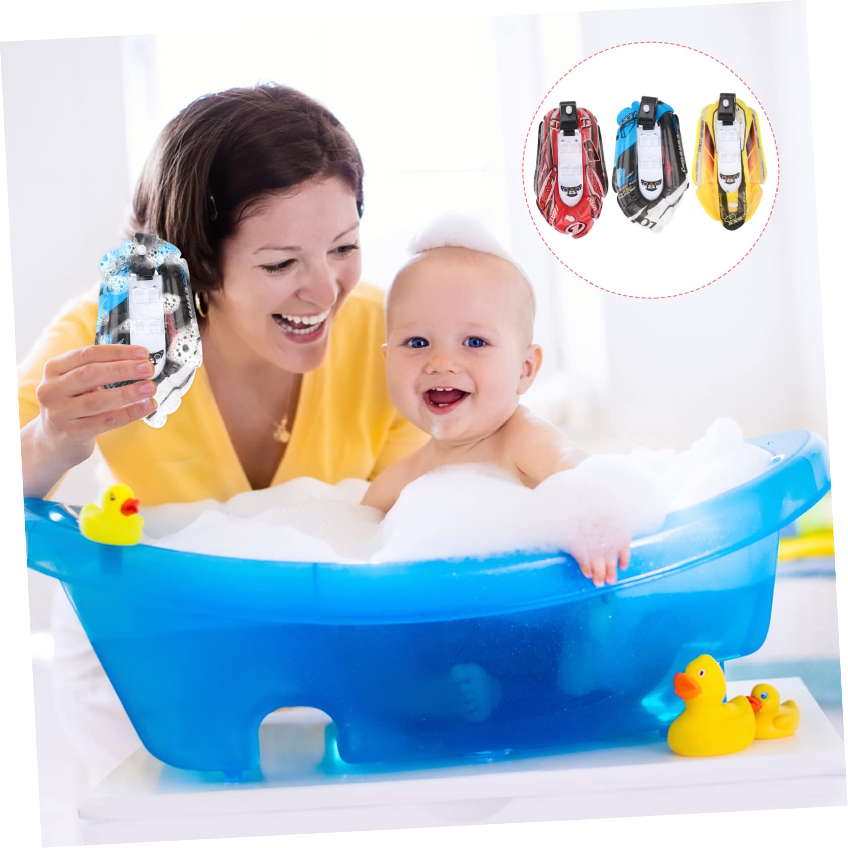 HAWILLOSCH 3-Piece Clockwork Toy Bathtub Boat Set - Fun Wind-Up Bath Toys for Kids, Floating Bathtub Ships in Red - Perfect for Bath Time Play & Pool Water Games