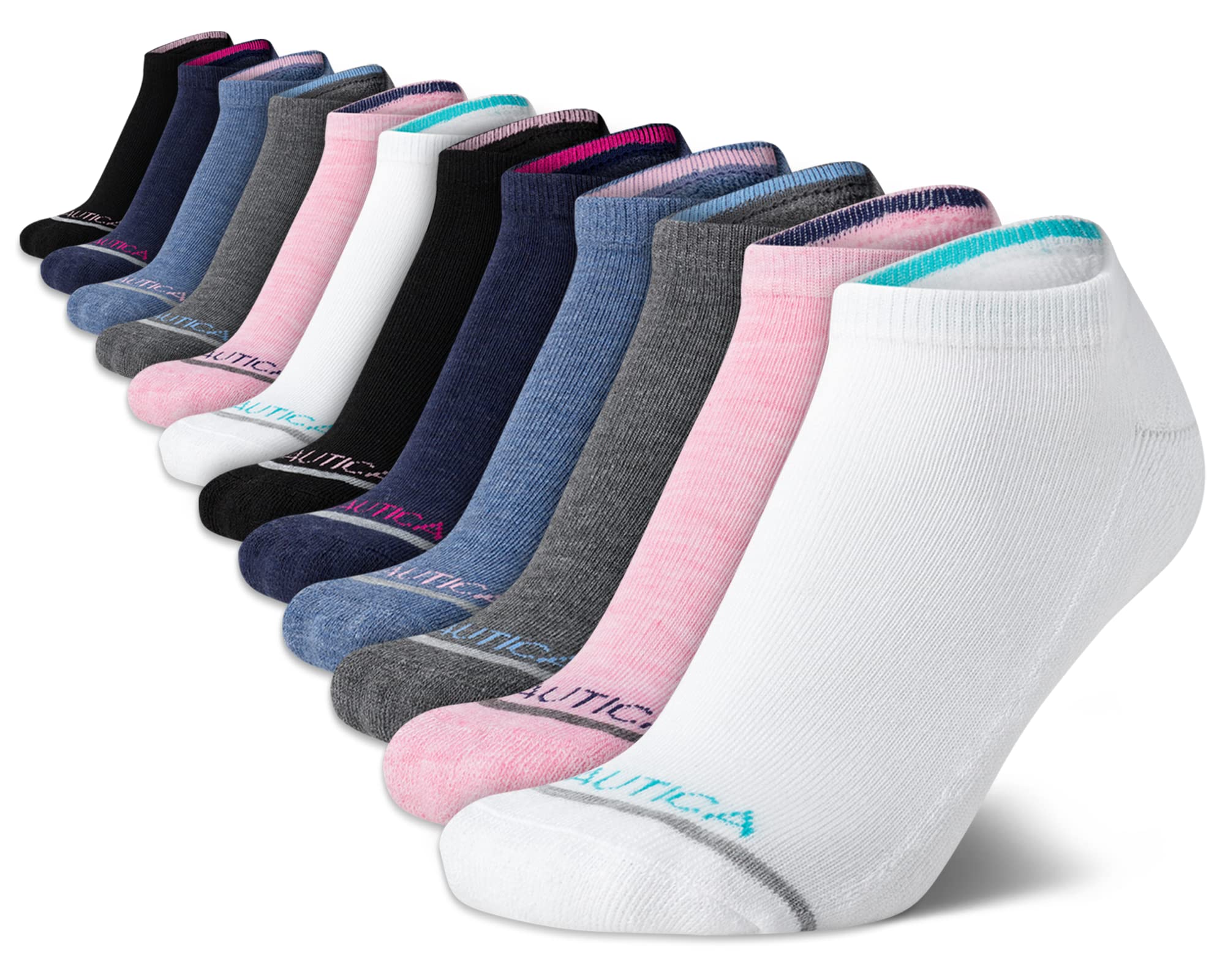 Nautica Women's Athletic Socks - 12 Pack Cushioned Low Cut Ankle Socks for Running, Gym & Everyday Comfort | Breathable & Supportive Workout Socks