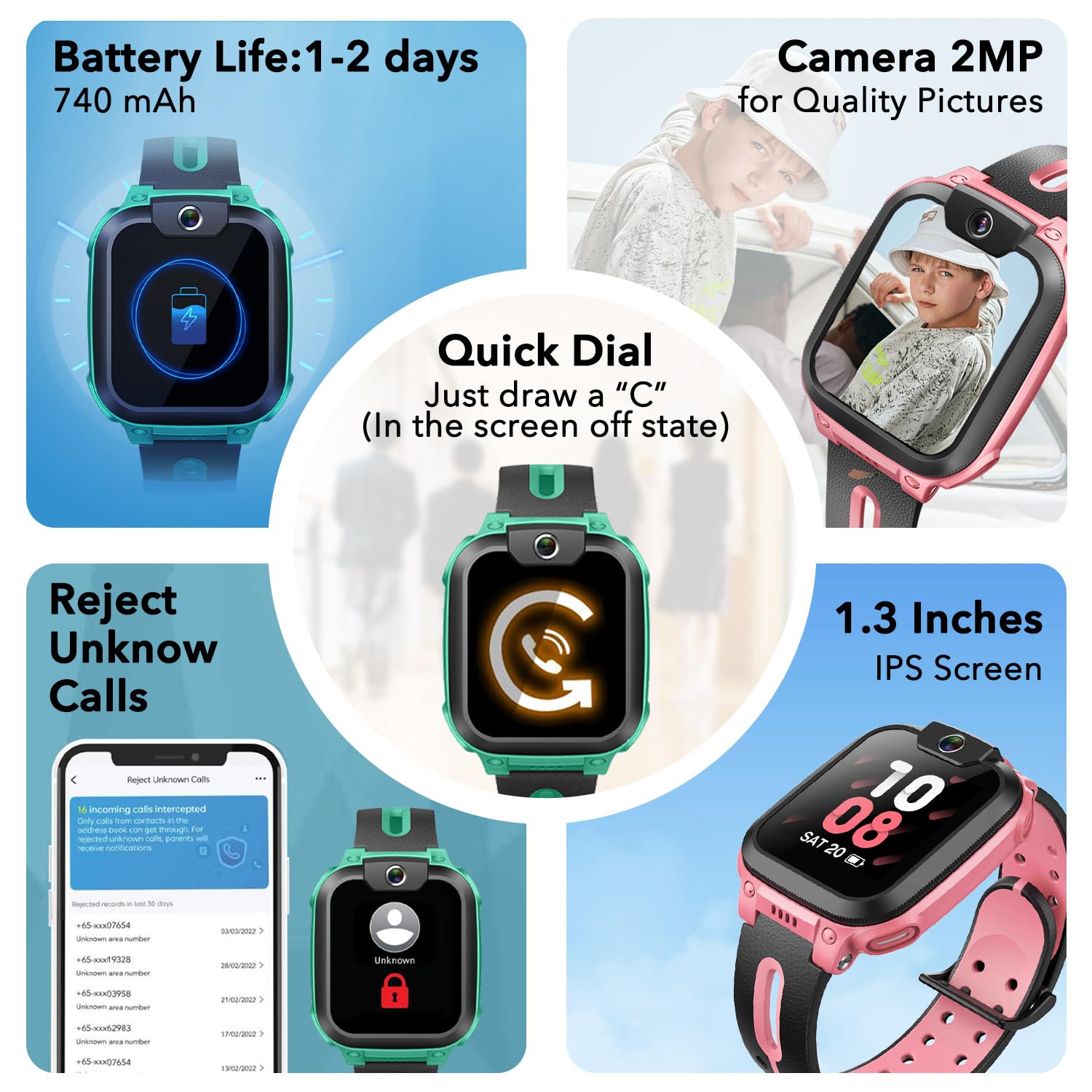 imoo Z1 Kids Smart Watch - Waterproof IPX8, Long Battery Life, Video Call & GPS Tracker for Boys & Girls - Perfect for School, Outdoor Play & Safety (Green)