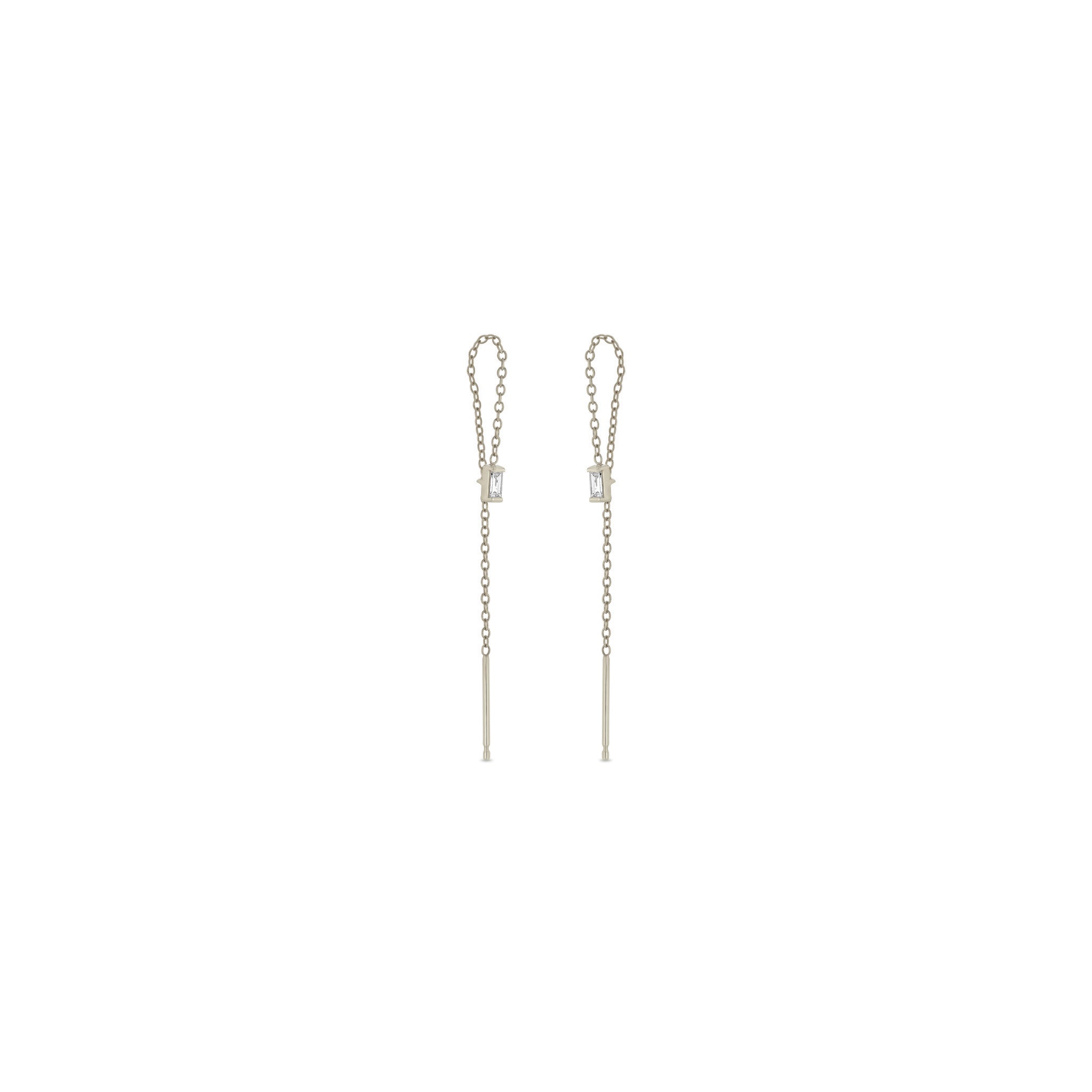 14K Gold Baguette Diamond Loop Threader Earrings for Women – Elegant Dangle Earrings for Parties, Weddings & Everyday Wear
