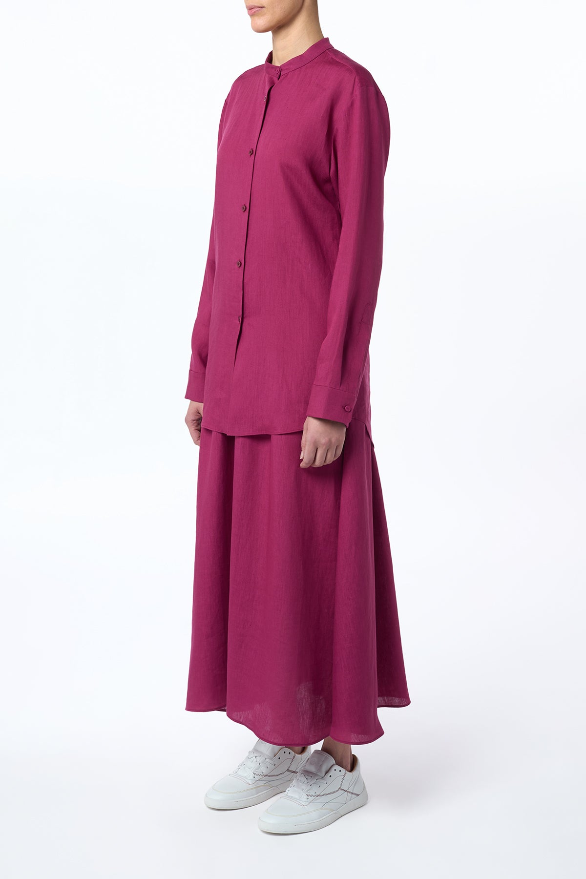 Penelope Midi Skirt in Raspberry Aloe Linen - Women's Flowy A-Line Skirt for Summer, Beach & Casual Outings | Perfect for Brunch, Vacations & Everyday Wear