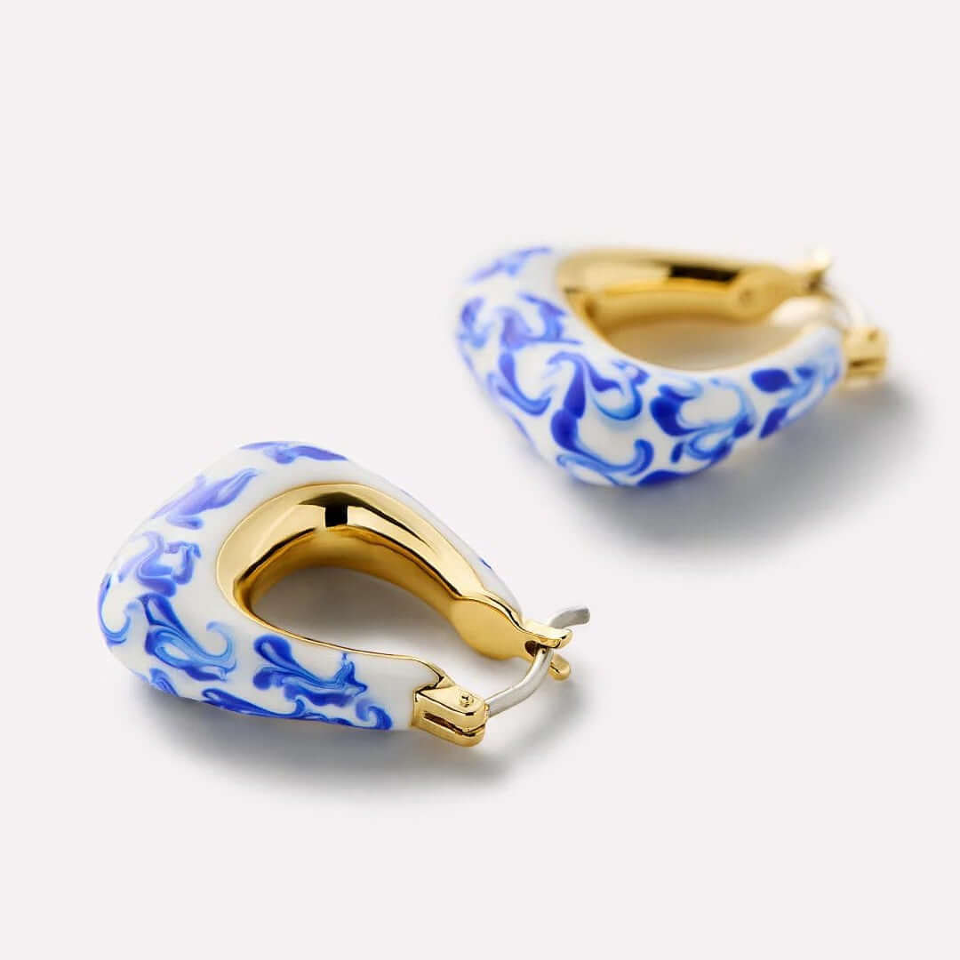 Elegant Porcelain Marble Hoop Earrings for Women - Trendy T225 Design | Perfect for Parties, Weddings & Everyday Wear
