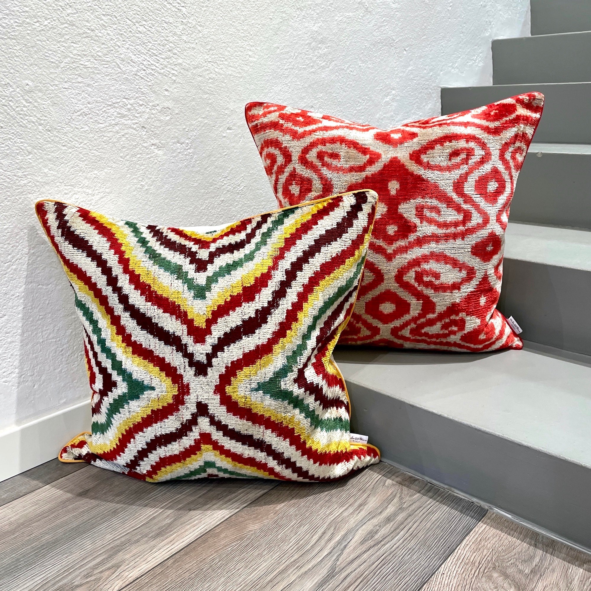 Luxury Velvet Ikat Cushion Cover - Bohemian Decorative Pillow Case for Sofa, Bed & Home Decor - Perfect for Living Room, Bedroom & Cozy Fireplace Nights