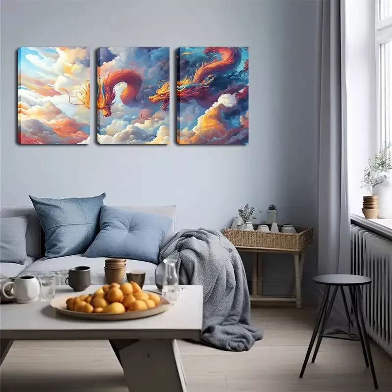3-Piece Majestic Dragon Wall Art Set - Framed Canvas 40x60cm (16x24in) - High Quality Print - 100% Australian Made - Ready to Hang - Perfect for Living Room, Bedroom & Office Decor