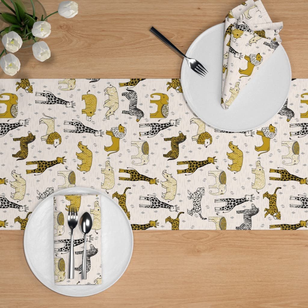 Custom Jungle Safari Kids Animals Print Cotton Sateen Table Runner 108