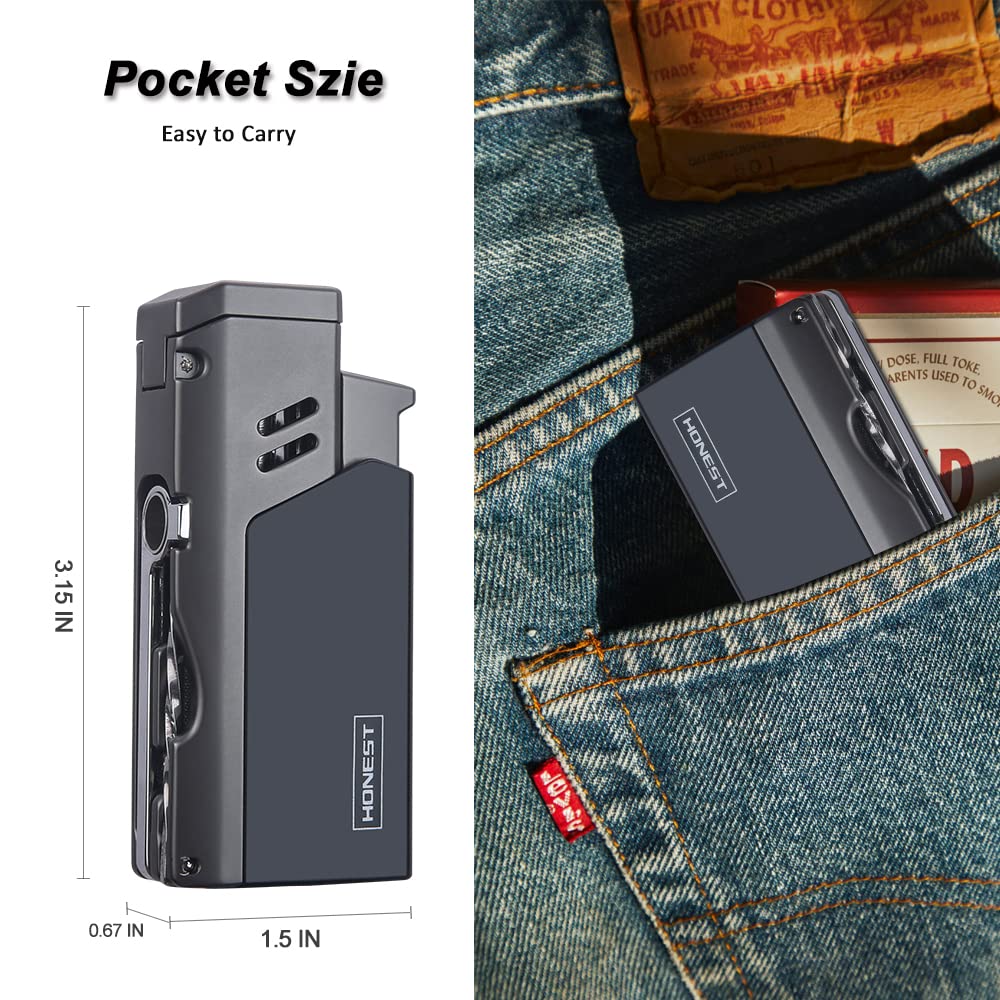 Jet Torch Cigar Lighter - Adjustable Butane Refillable for Outdoor & Cigars (Black)