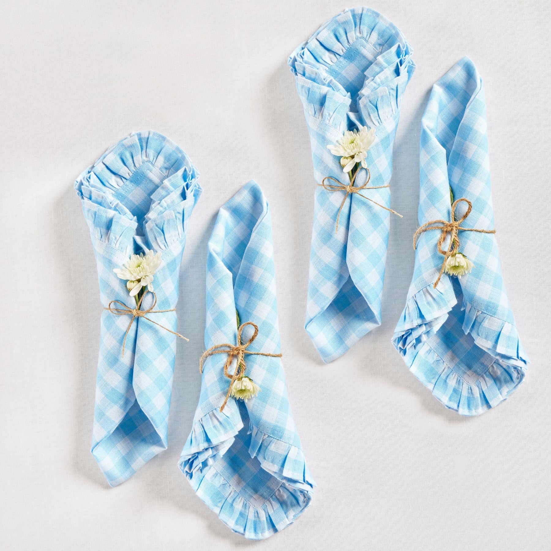 Stylish Gingham Ruffle Napkins Set of 4 - Premium Cotton Table Linens for Dining, Parties & Home Decor
