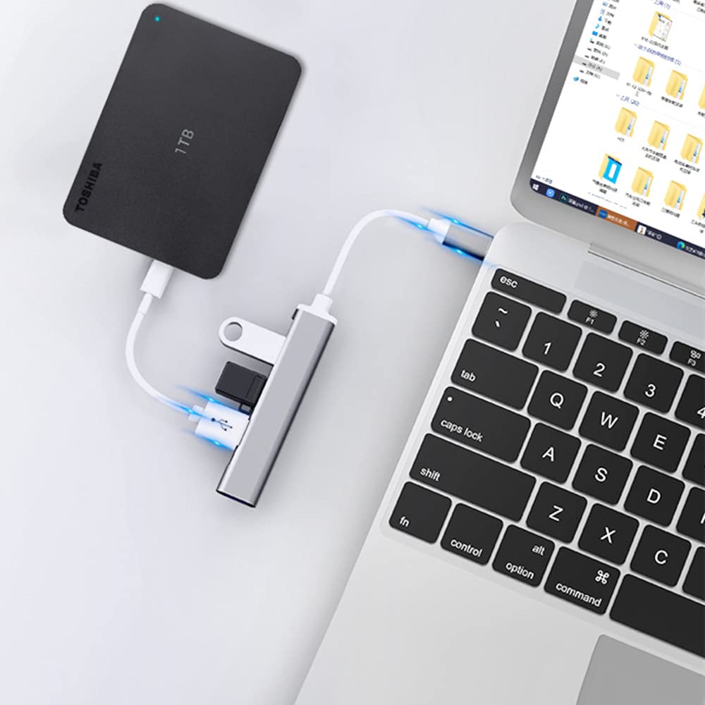 JacobsParts USB-C to USB 3.0 Hub - 4 Port USB C Splitter Adapter for MacBook Pro/Air, iPad, PC, Chromebook & Smartphones - Perfect for Office Work, Travel & Multi-Device Charging