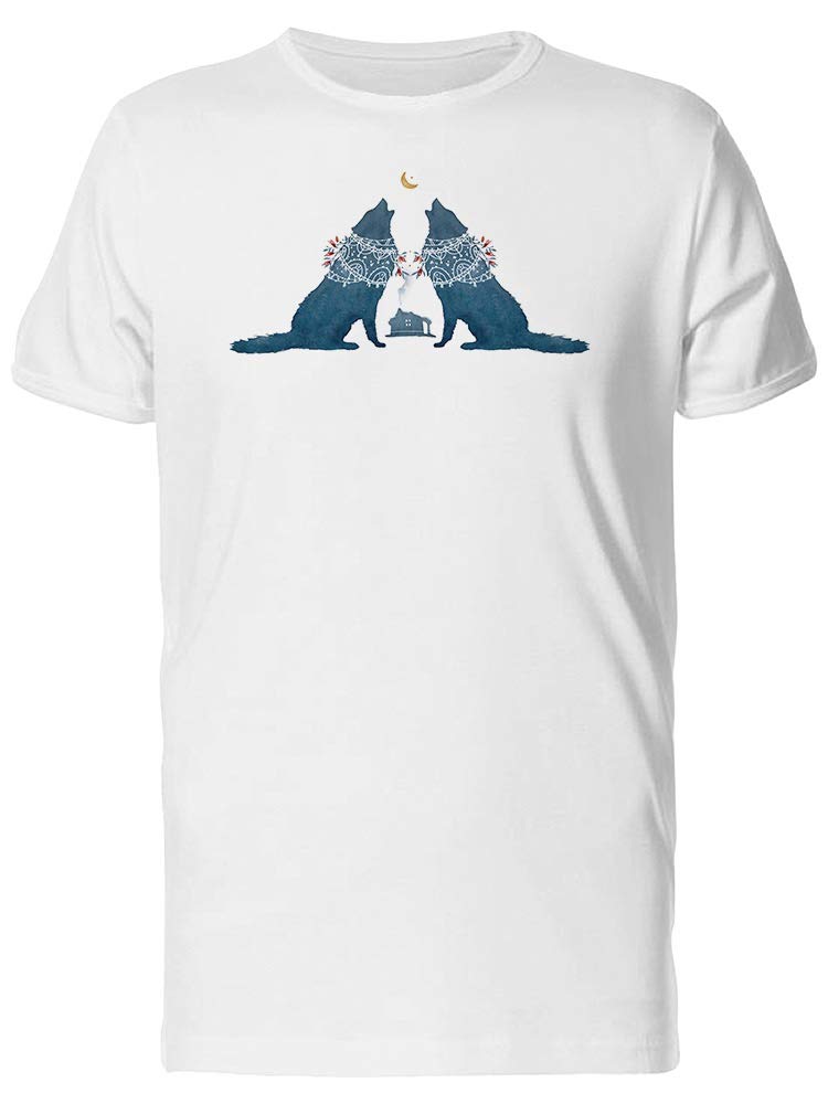 Two Wolves Howling at the Moon T-Shirt for Men - Premium Graphic Tee - Cool Wolf Design Cotton Shirt for Casual Wear, Outdoor Adventures & Nature Lovers