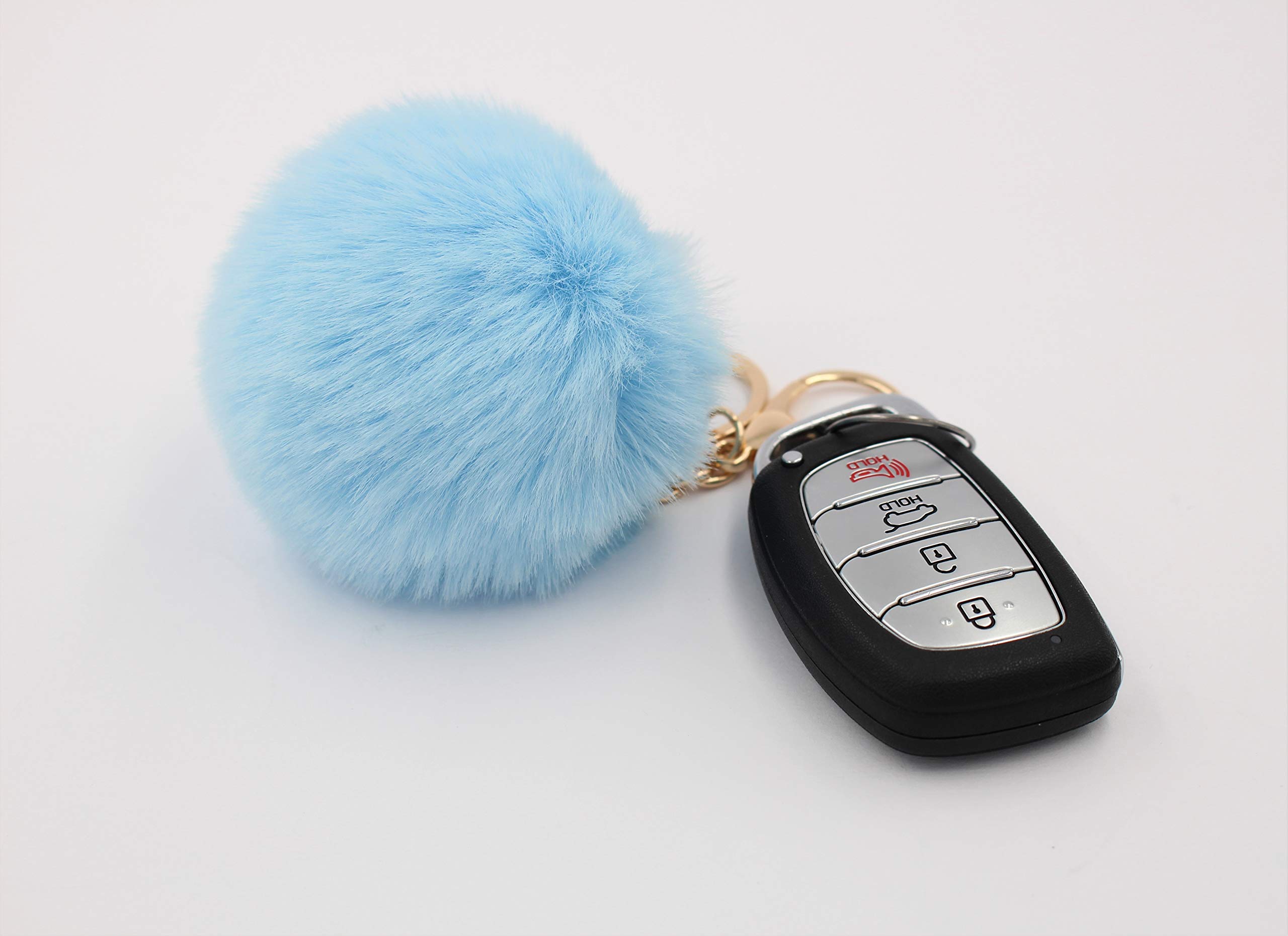 Faux Fur Pom Pom Keychain for Women & Girls - Cute Soft Fluffy Keyring for Backpacks, Purses, Luggage - Perfect Gift for Friends, Birthday, Christmas (Pink, Blue, White) - Great for Travel, School, Everyday Use