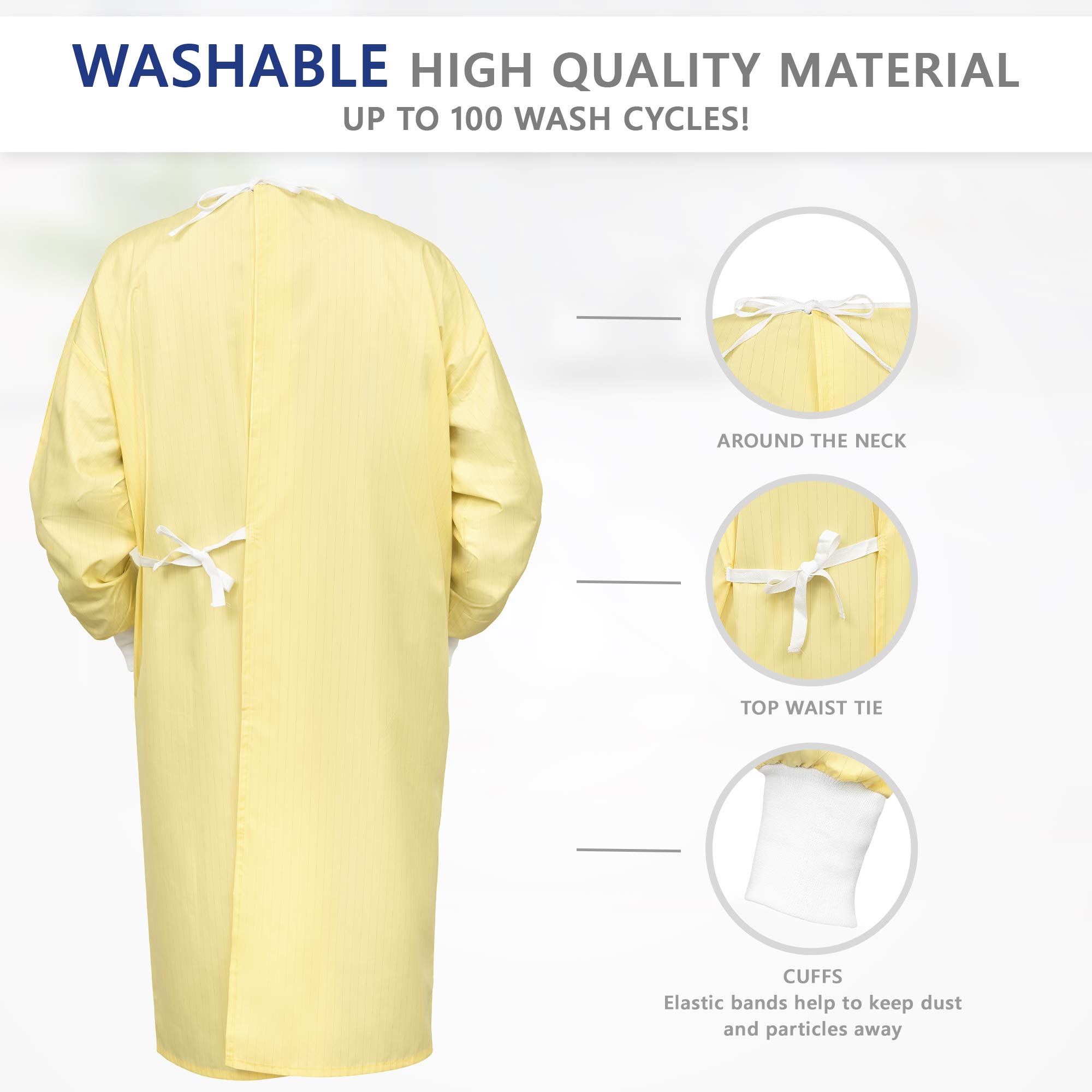 Reusable Washable Gowns - 6 Pack, Up to 100 Wash Cycles | Comfortable & Durable Medical Protective Wear for Hospitals, Clinics & Home Care