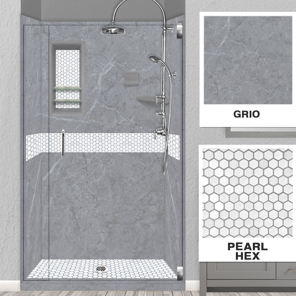 60 Alcove Grio Medici Marble & Pearl Hex Mosaic Tile - DIY Shower Remodel Kit for Bathroom & Backsplash - Waterproof Peel and Stick Wall Tiles for Kitchen, Laundry Room & Home Decor