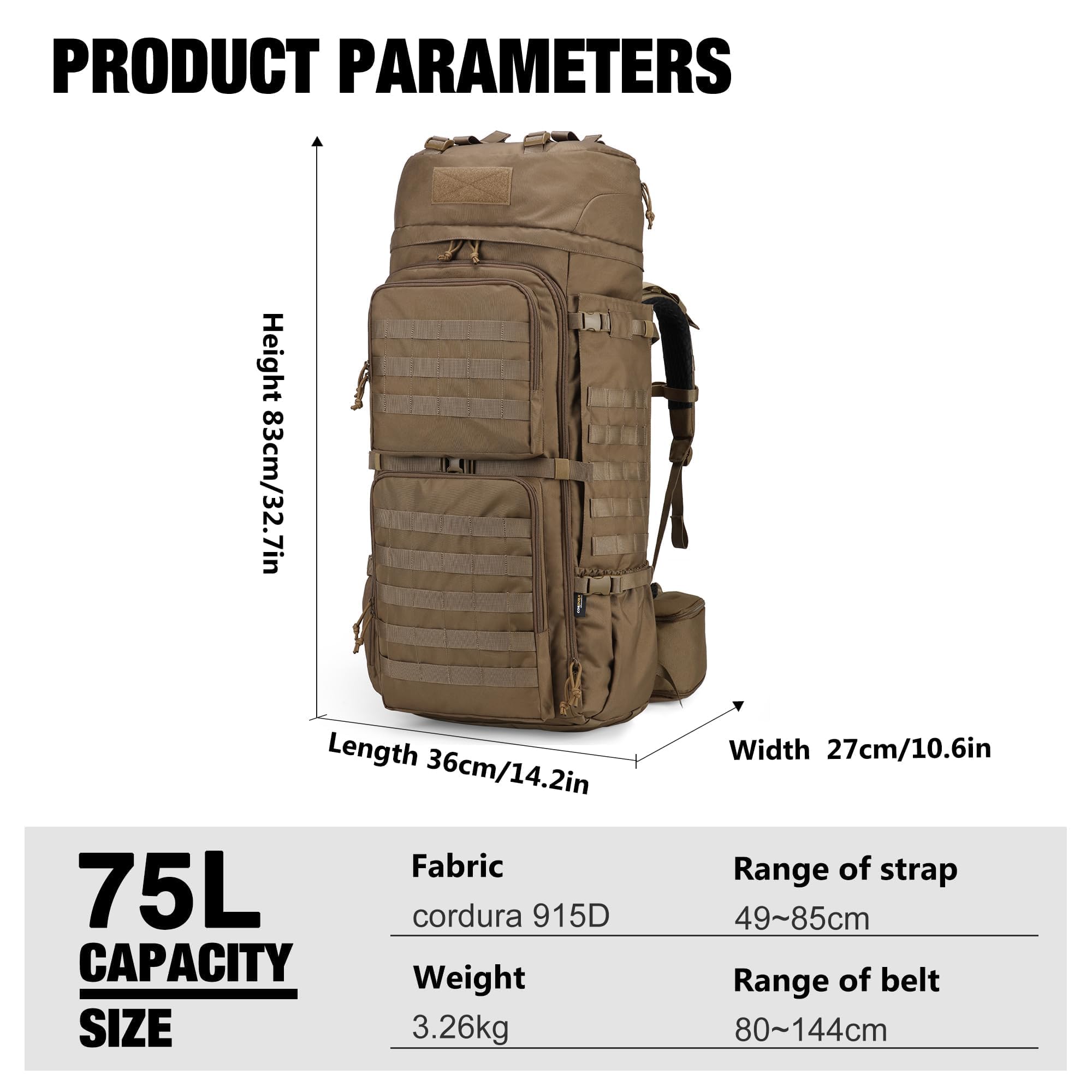 Mardingtop 75L Military Tactical Backpack for Men - Durable Cordura Internal Frame Hiking Backpack with Recco Reflector - Perfect for Camping, Snowboarding & Outdoor Adventures