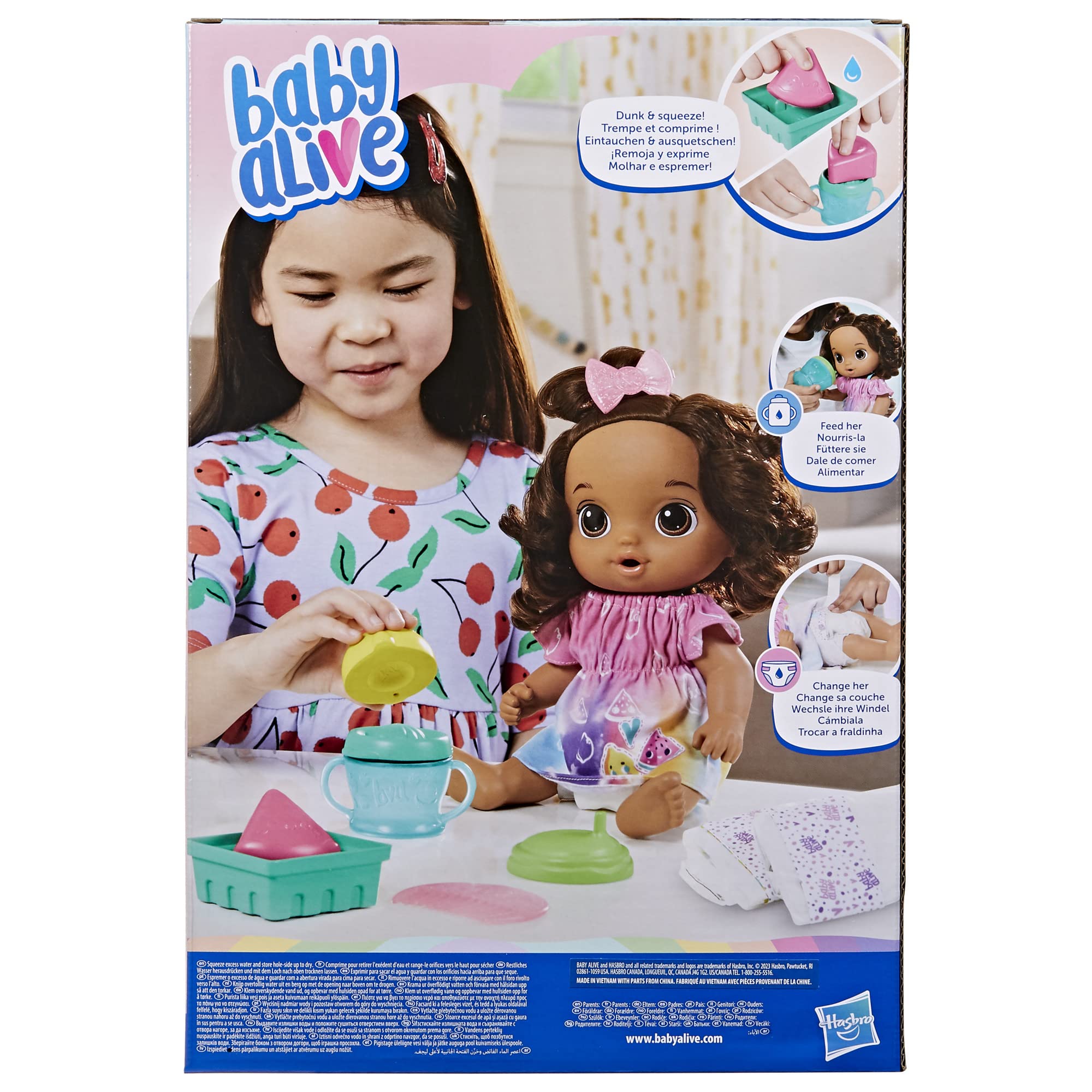 Baby Alive Fruity Sips Lemon Doll - 12-inch Interactive Baby Doll with Drink & Wet Feature, Pretend Juicer Toy for Girls Age 3+ (Brown Hair) - Perfect for Imaginative Play, Role Play & Gift Giving