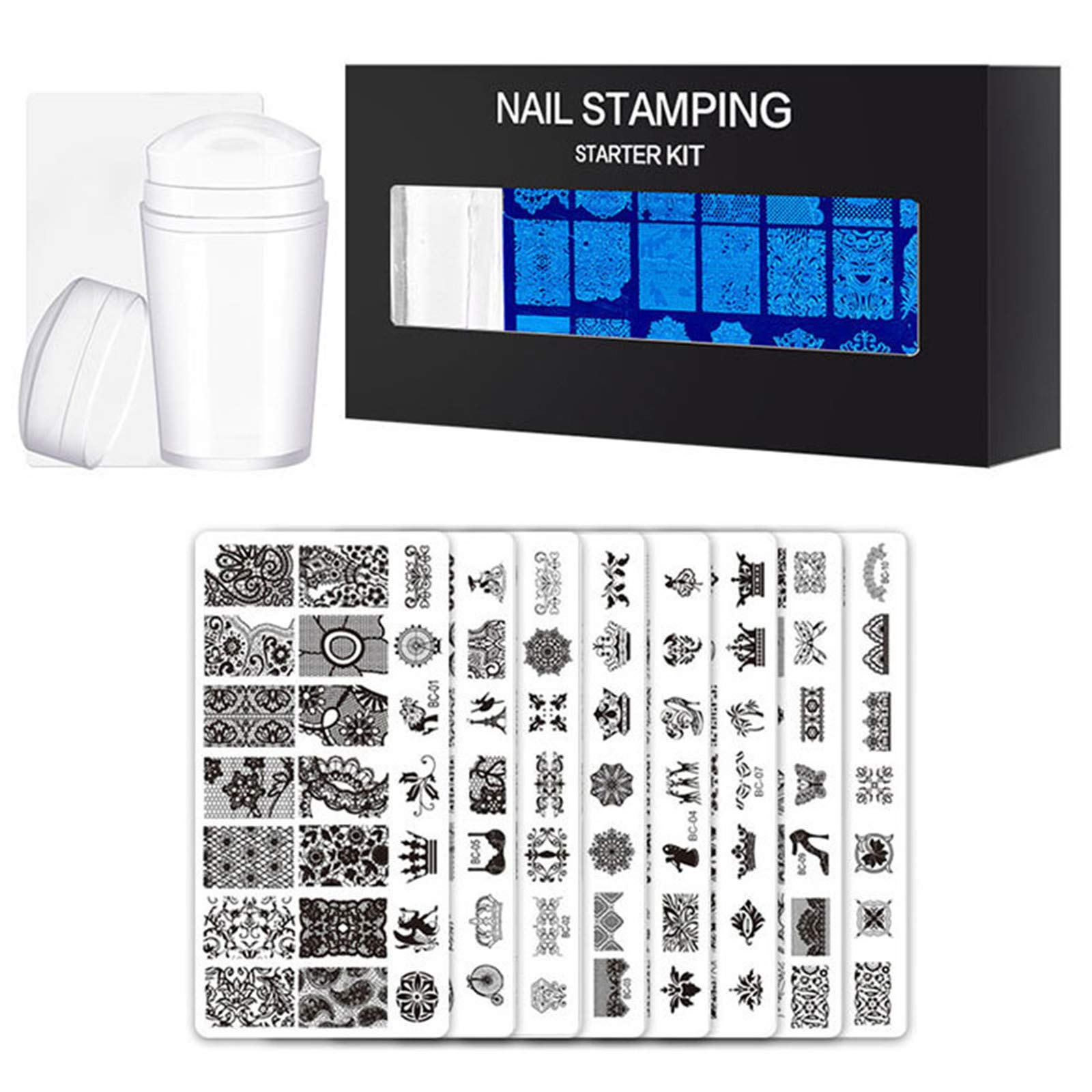 10Pcs Nail Stamping Plates Set with Silicone Clear Stamper & Scraper - Floral & Geometric Nail Art Designs for DIY Manicure | Perfect for Home Salon, Professional Nail Artists & Gift Giving
