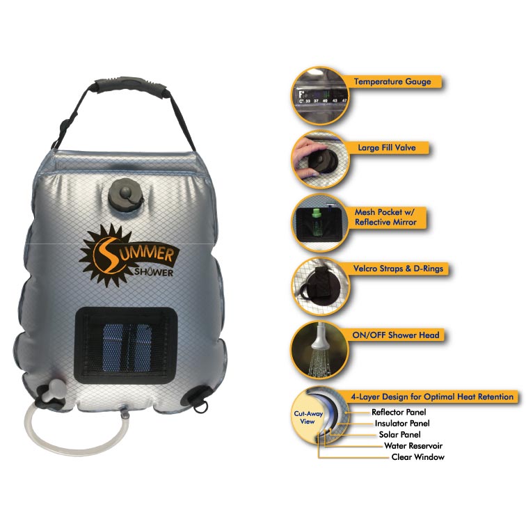 Advanced Elements 5.0 Gallon Summer Shower - Portable Outdoor Solar Camping Shower for Hiking, Beach, RV & Backpacking Trips | Eco-Friendly Warm Water Solution