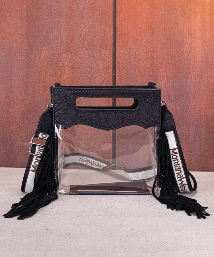 Montana West Women's Top Handle Clear Fringe Crossbody Bag Set - Stylish Shoulder Purse for Daily Use, Work, and Evening Out