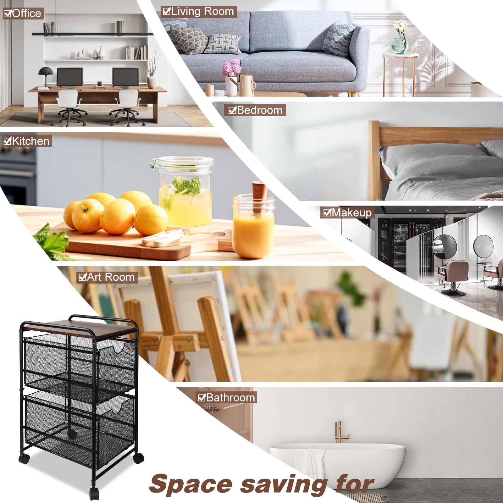 2-Tier Rolling Storage Cart with Wheels - Mobile Utility Organizer for Office, Home, Coffee Bar, Books, Arts & Crafts - Black - Perfect for Small Spaces & Clutter-Free Organization