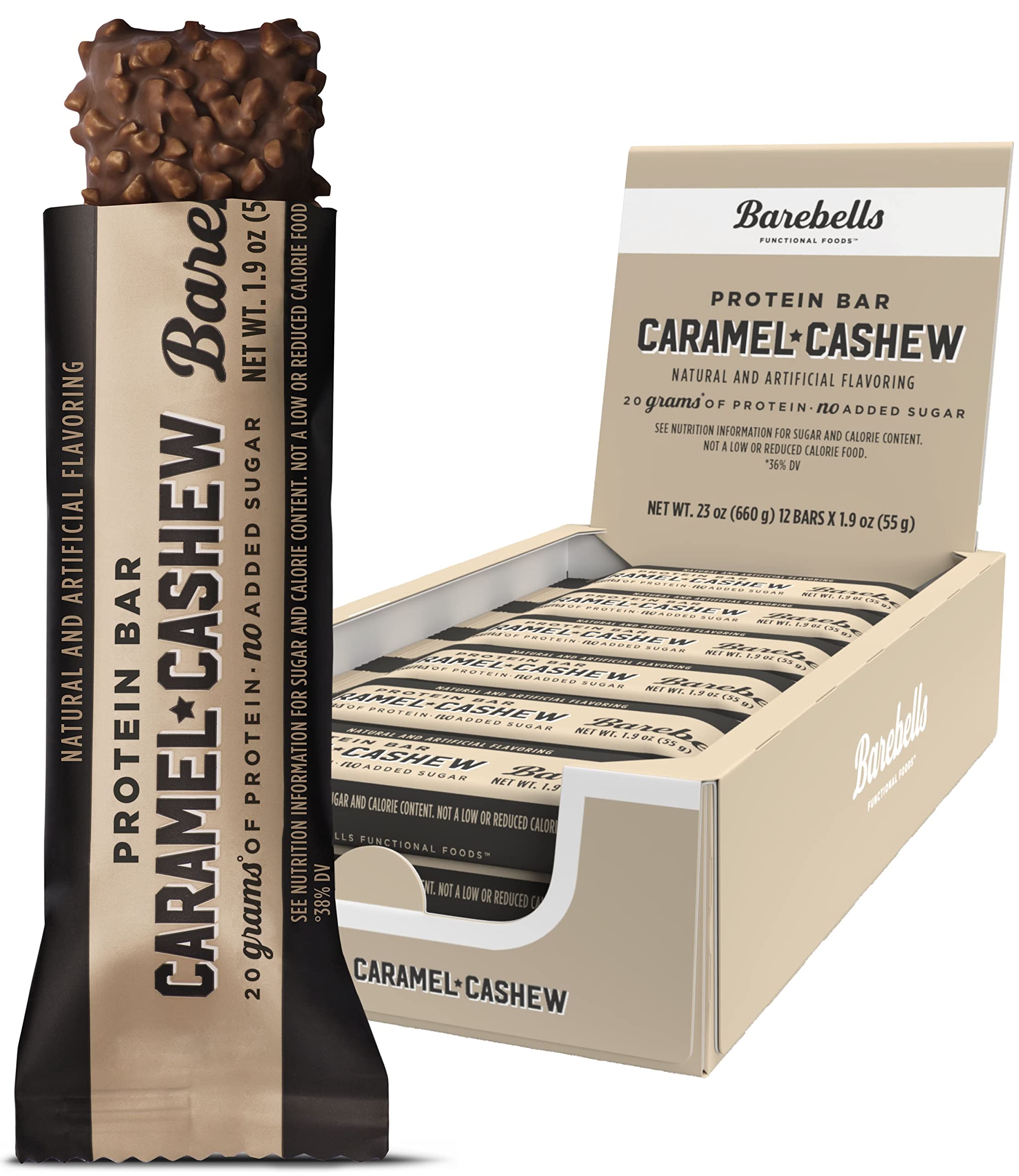 Barebells Caramel Cashew Protein Bars - 12 Pack (1.9oz Each) | 20g High Protein, Low Sugar (1g) | Healthy Snack for Gym, Workout Recovery & On-the-Go Breakfast | Keto-Friendly Protein Bar for Weight Loss & Muscle Building