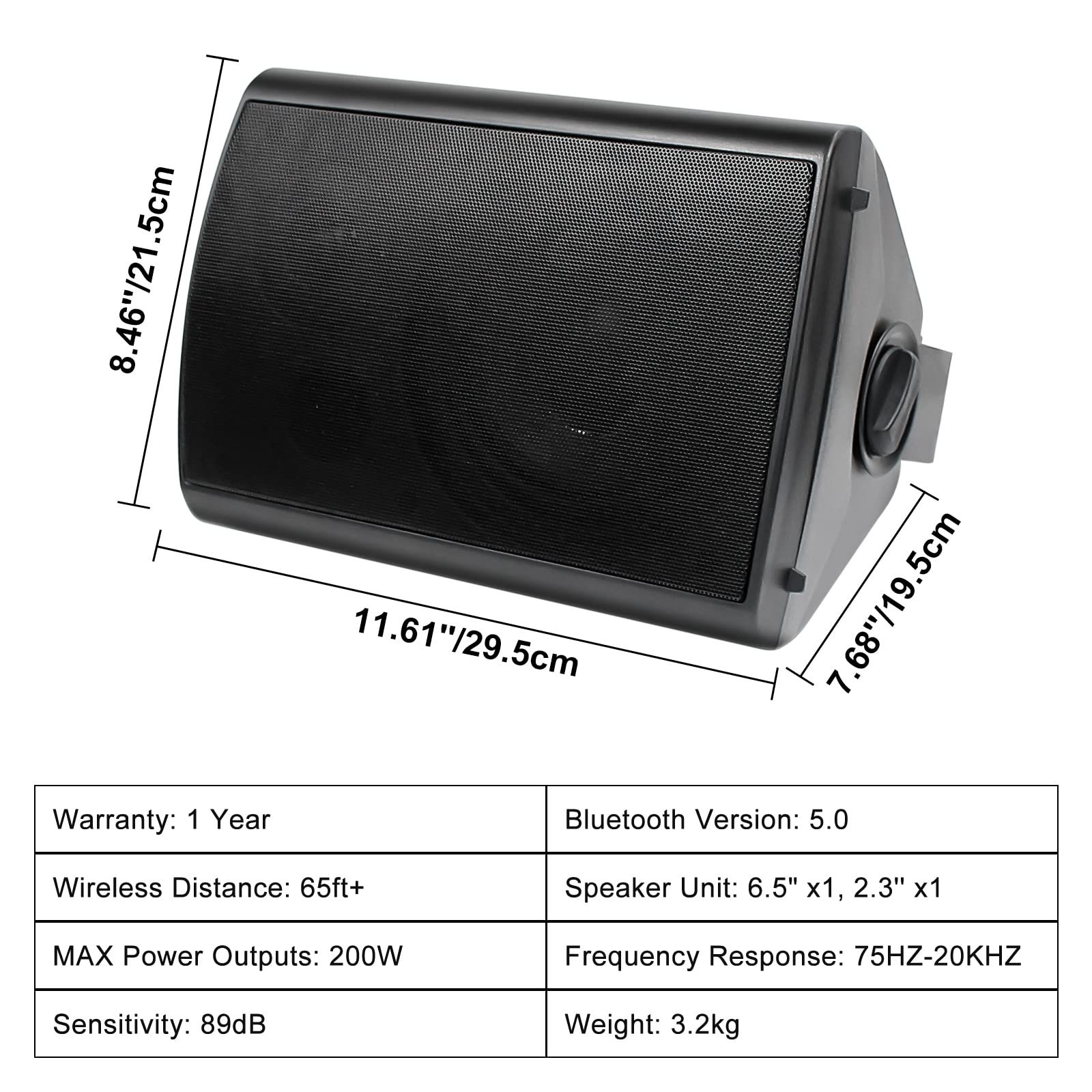 Herdio 6.5 Inch 800W Waterproof Outdoor Bluetooth Speakers - Wall Mounted Sound System with Powerful Bass & Stereo Sound, Multi-Functional Amplifier - Easy Installation for Patio, Deck, Porch, Backyard, Pool Party (2 Pairs Black)