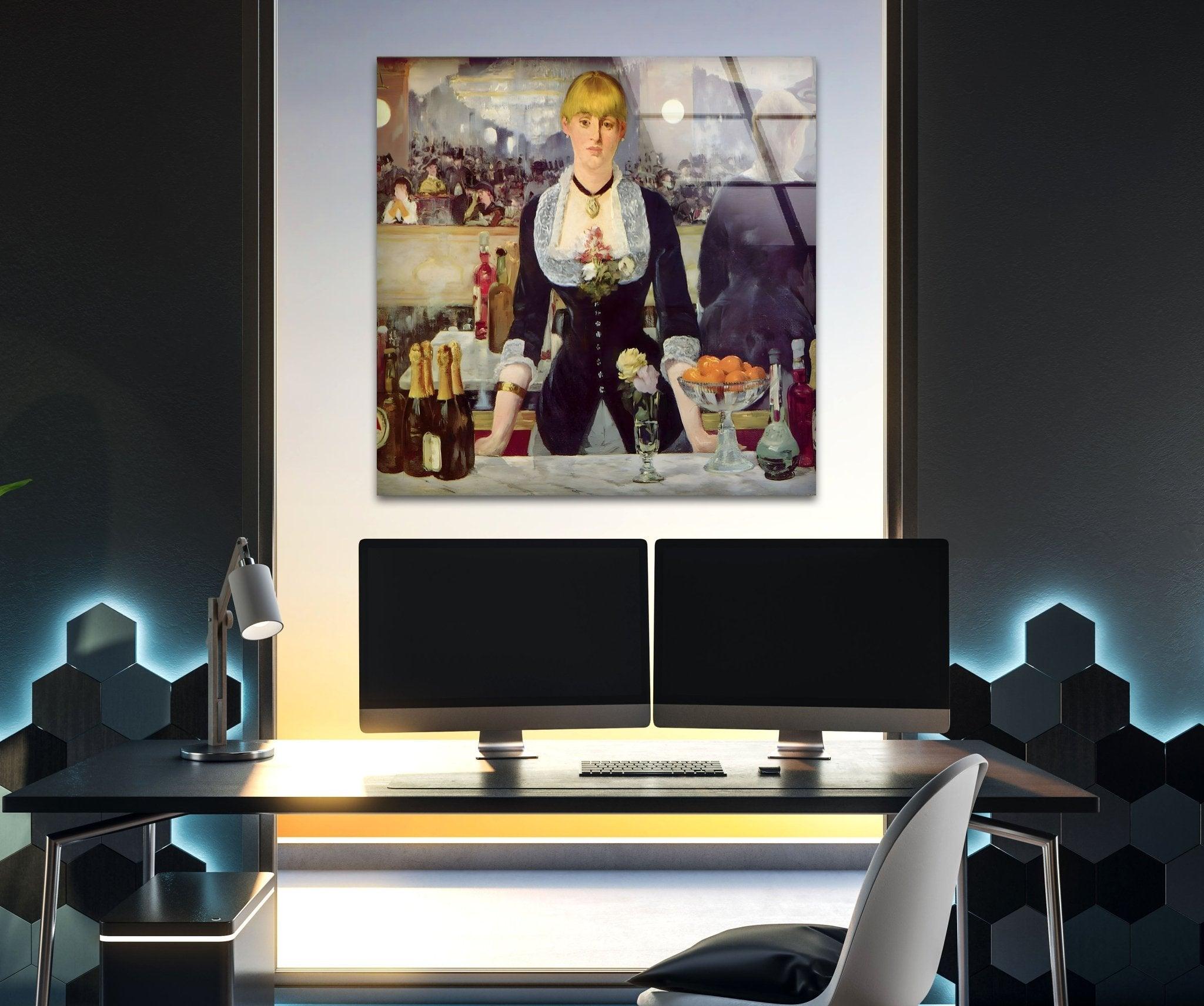 Édouard Manet 'A Bar at the Folies Bergère' Glass Wall Art - Premium Framed Canvas Print for Home & Office Decor - Perfect for Living Room, Bedroom, or Gallery Wall Display