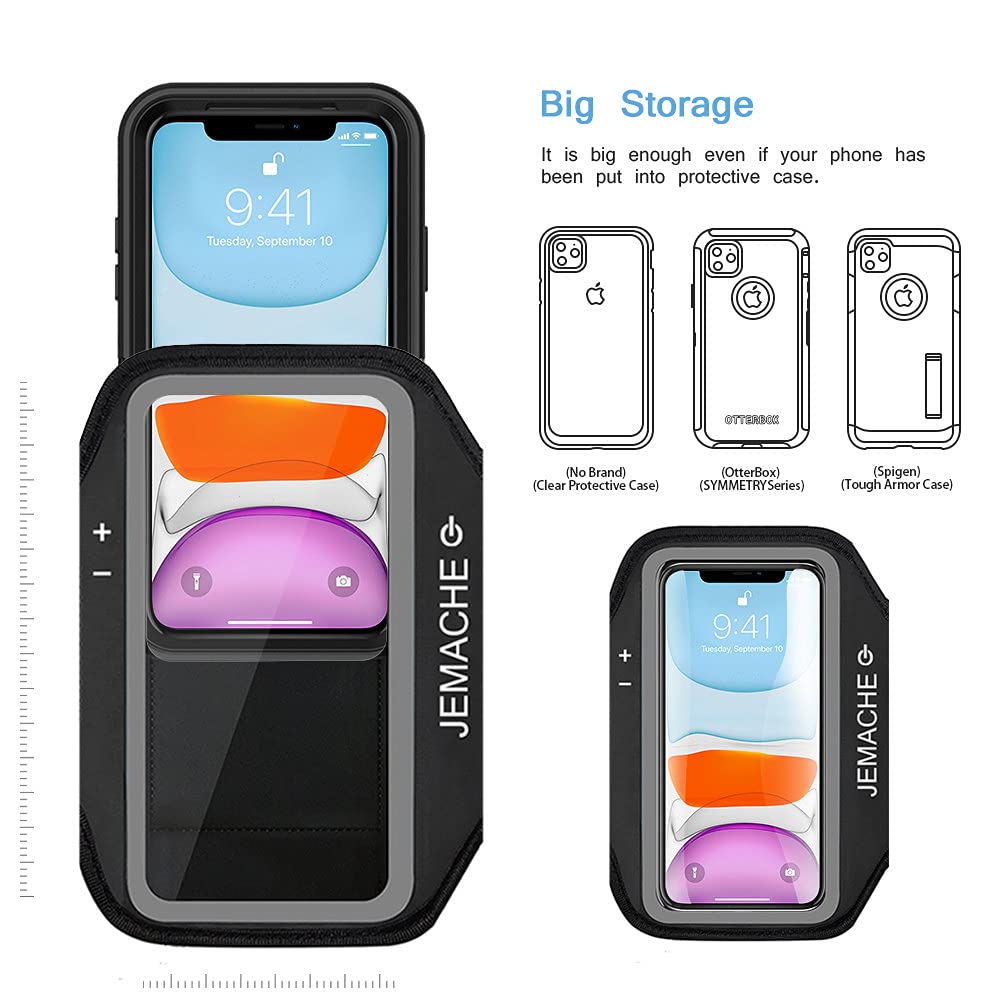 JEMACHE Waterproof iPhone Armband for Running & Gym - Compatible with iPhone 16/15/14/13/12/11 Pro (Black) - Perfect for Workouts, Jogging & Outdoor Activities