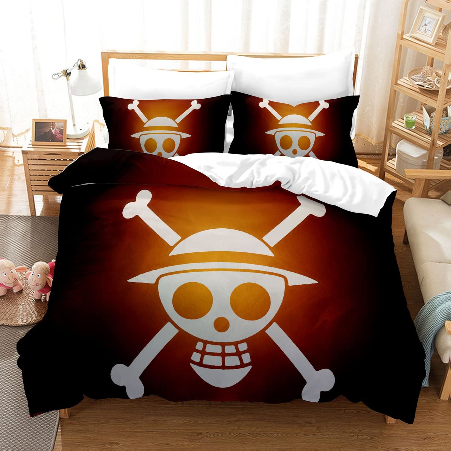 Akswiko One Piece Anime Duvet Cover Set - 3D Printed Bedding Comforter for Twin, Full, Queen & King Size Beds | Soft Quilt Cover with 2 Pillowcases | Perfect for Kids & Boys Bedroom Decor | Great Gift for Anime Fans & Themed Room Design
