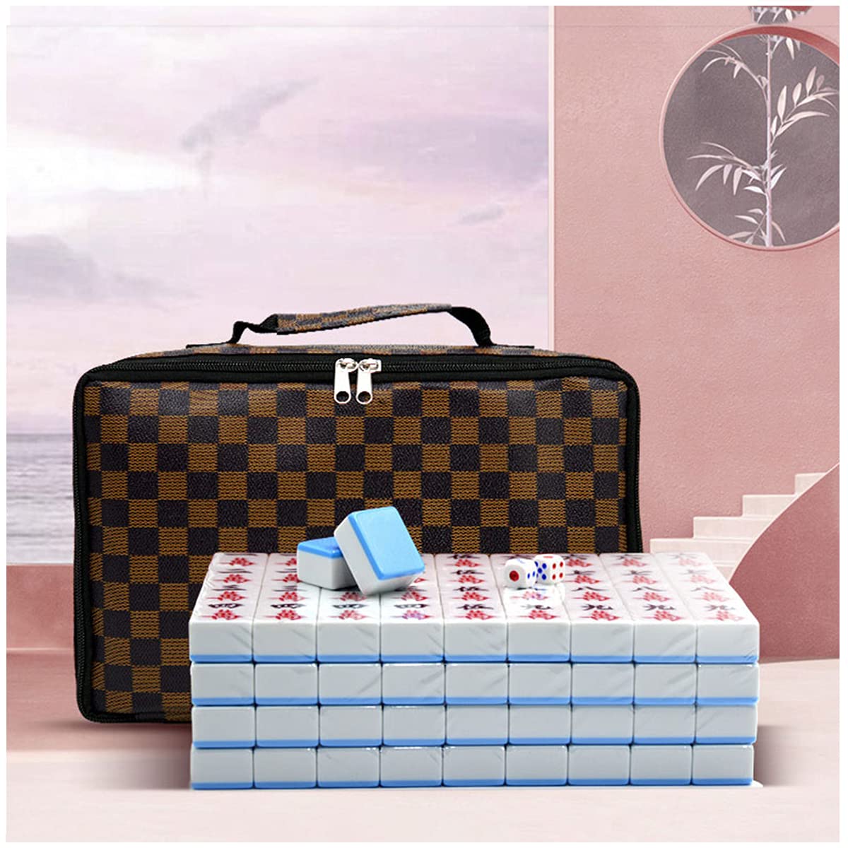 Premium Chinese Mahjong Set with 144 Tiles - XL Size (1.65 x 1.2 x 0.8 Inches) Includes Mahjong Mat, Full-Size Tiles, Dice & Ornate Storage Case - Perfect for Family Game Nights, Gifts & Asian-Themed Parties (40mm)