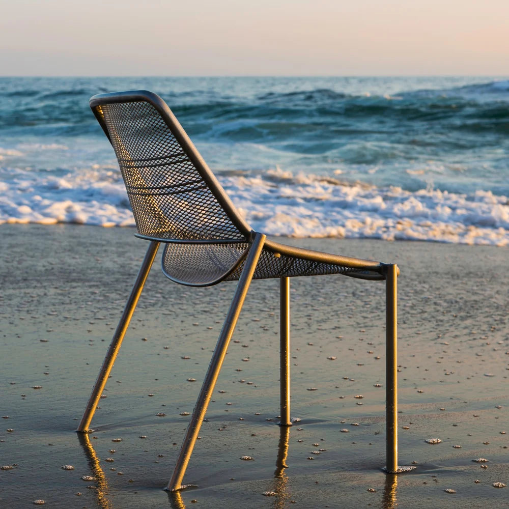 Como Steel Outdoor Armless Stackable Dining Chairs - Set of 4 | Patio, Garden, Poolside & Restaurant Seating | Weather-Resistant Metal Dining Chairs for Outdoor Use