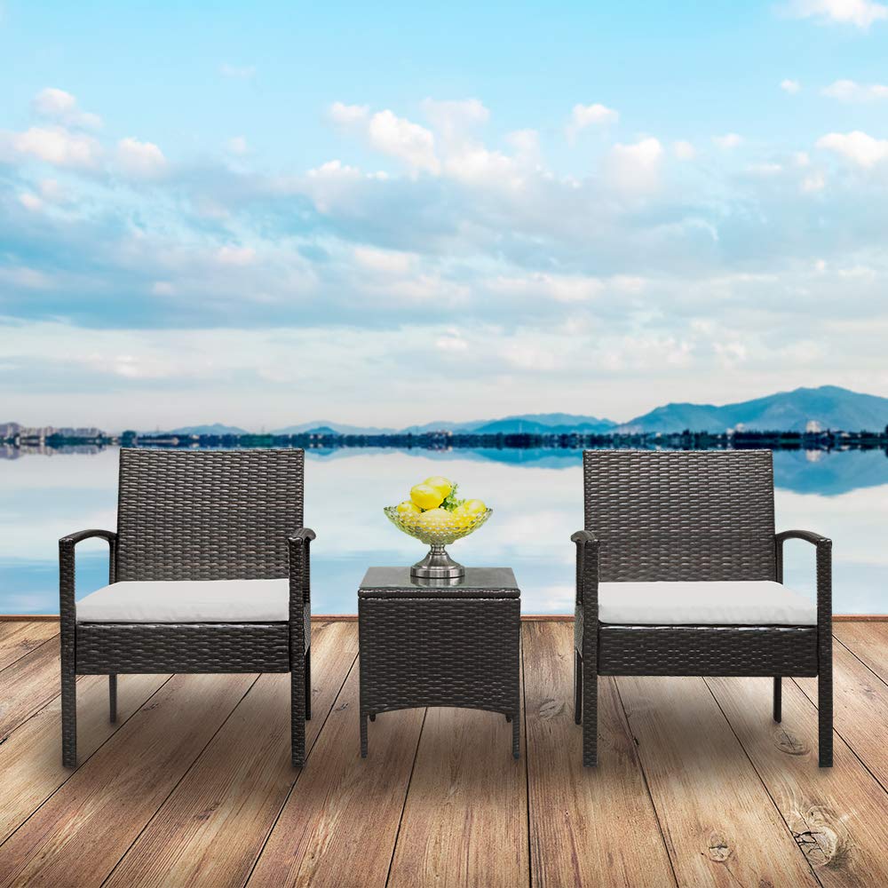 BELANITAS Small Patio Furniture Set - Handmade Woven Wicker Table & Chairs with Tempered Glass Top, UV-Resistant Outdoor Bistro Set for Porch, Garden, or Backyard | Perfect for Relaxing, Dining, and Entertaining Guests