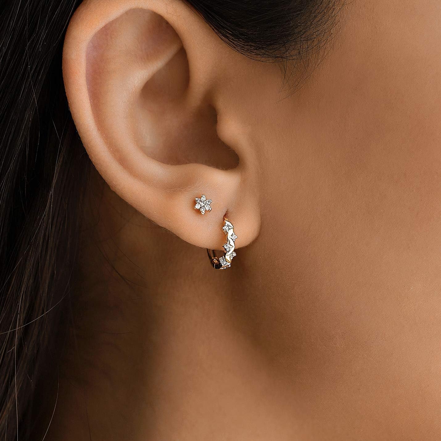 14K Solid Gold Diamond Cluster Flower Earrings for Women – Elegant Floral Stud Earrings for Wedding, Anniversary & Special Occasions
