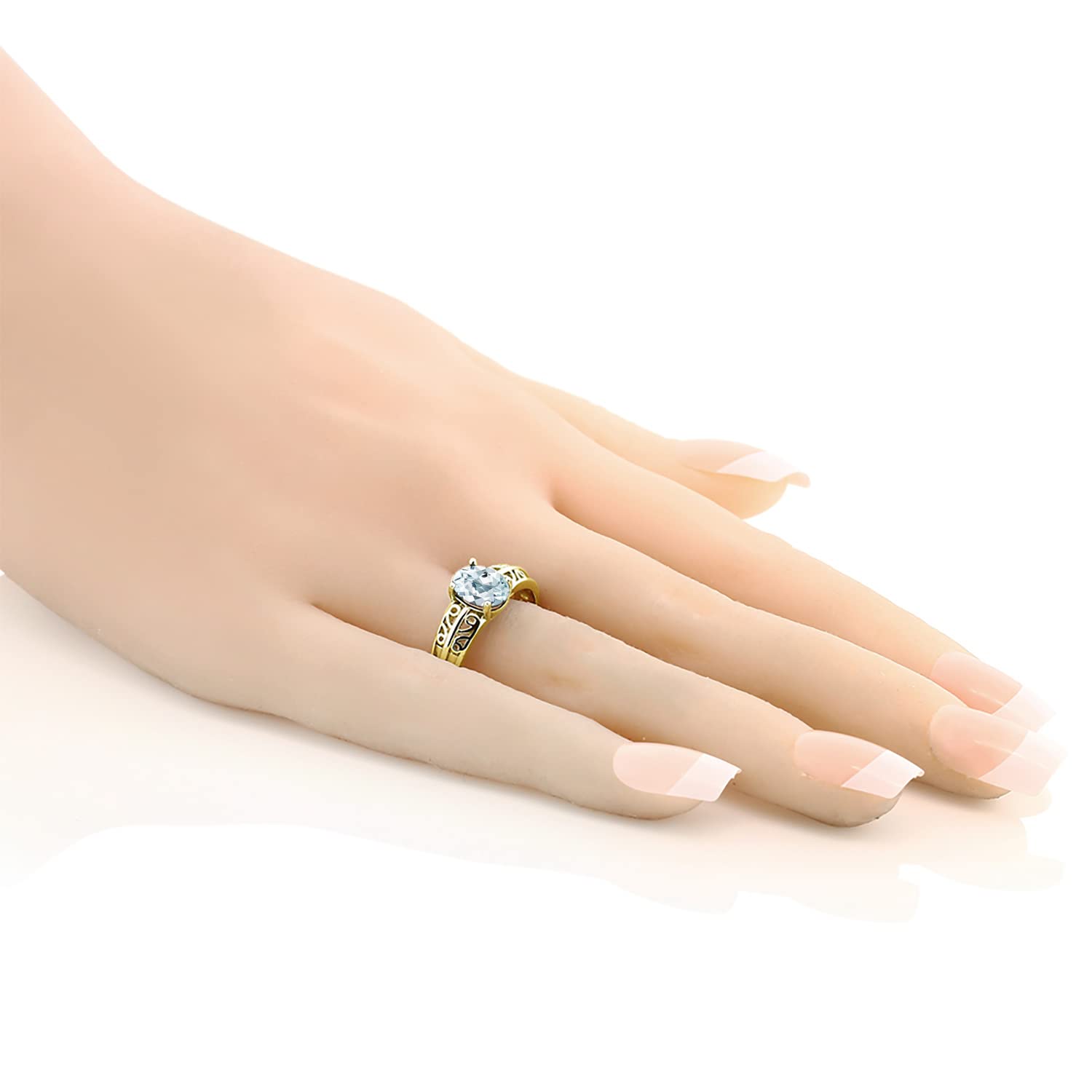 1.20 Ct Oval Sky Blue Aquamarine Ring - 18K Yellow Gold Plated Sterling Silver - Gem Stone King - Perfect for Engagement, Anniversary & Everyday Wear