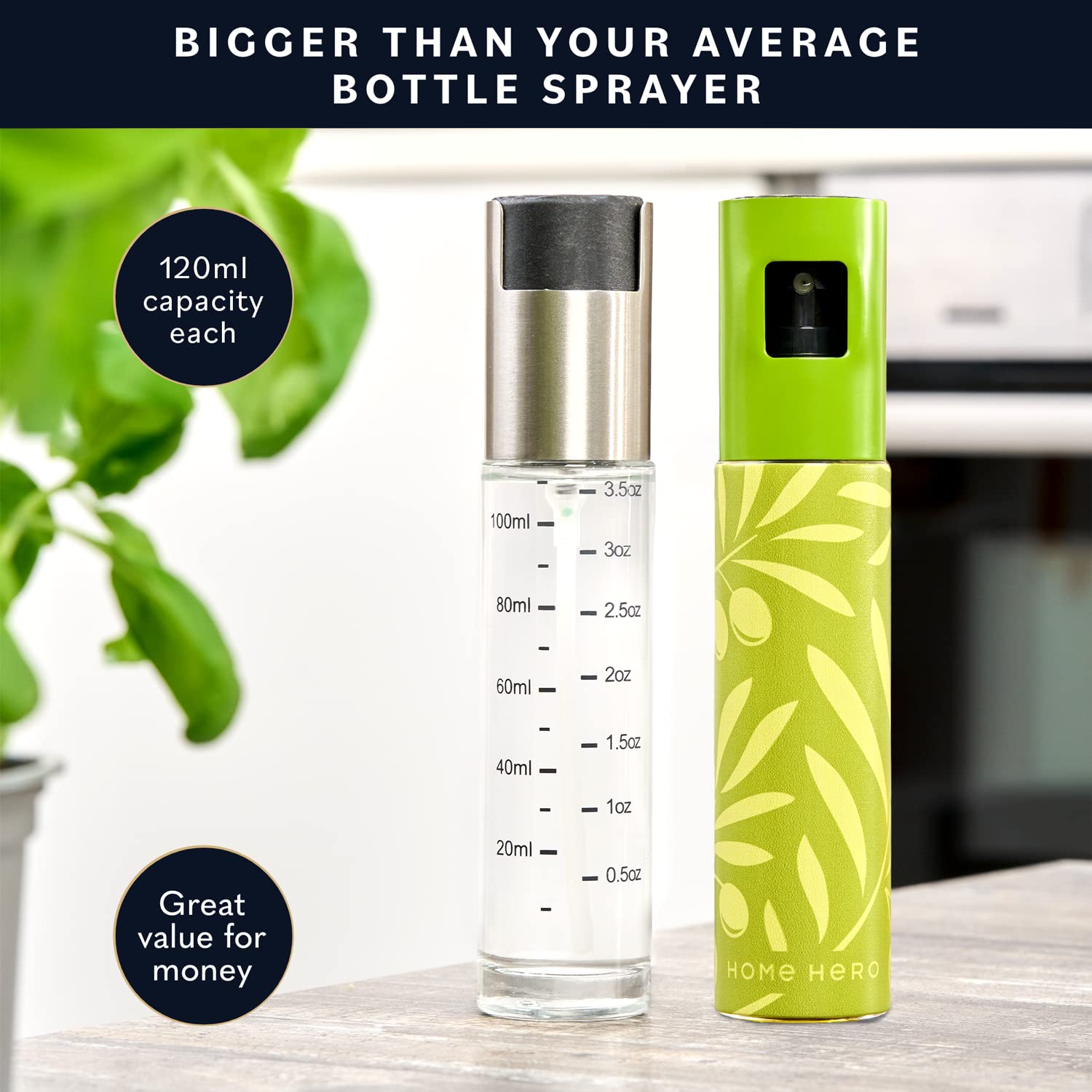 2-Pack Olive Oil Sprayer for Cooking - 120ml with Funnel & Brush | Perfect for Baking & Grilling