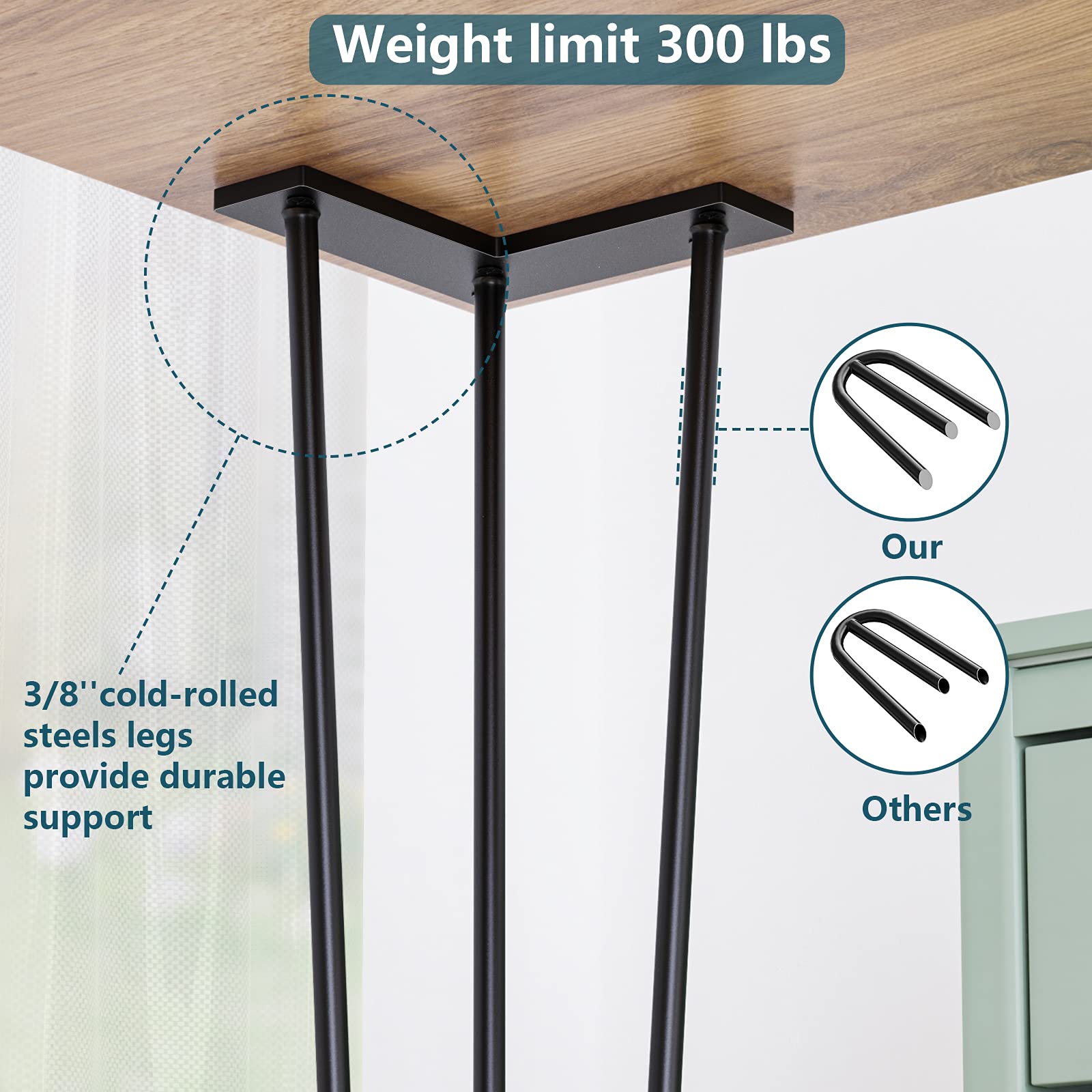 34 Inch Heavy Duty Hairpin Coffee Table Legs - Set of 4 Industrial Metal Furniture Legs for DIY Projects, Bench, Desk, Bar & Dining Tables - Includes Rubber Floor Protectors - Perfect for Modern Living Room, Office & Restaurant Decor