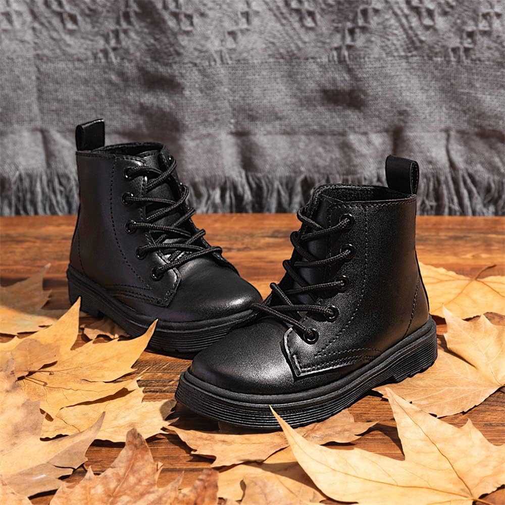 Miamooi Toddler Girls Boys Combat Ankle Boots - Waterproof Leather Chelsea Booties for Kids - Comfortable Outdoor Fall Shoes for Toddlers & Little Kids - Perfect for Playground, School & Rainy Day Adventures