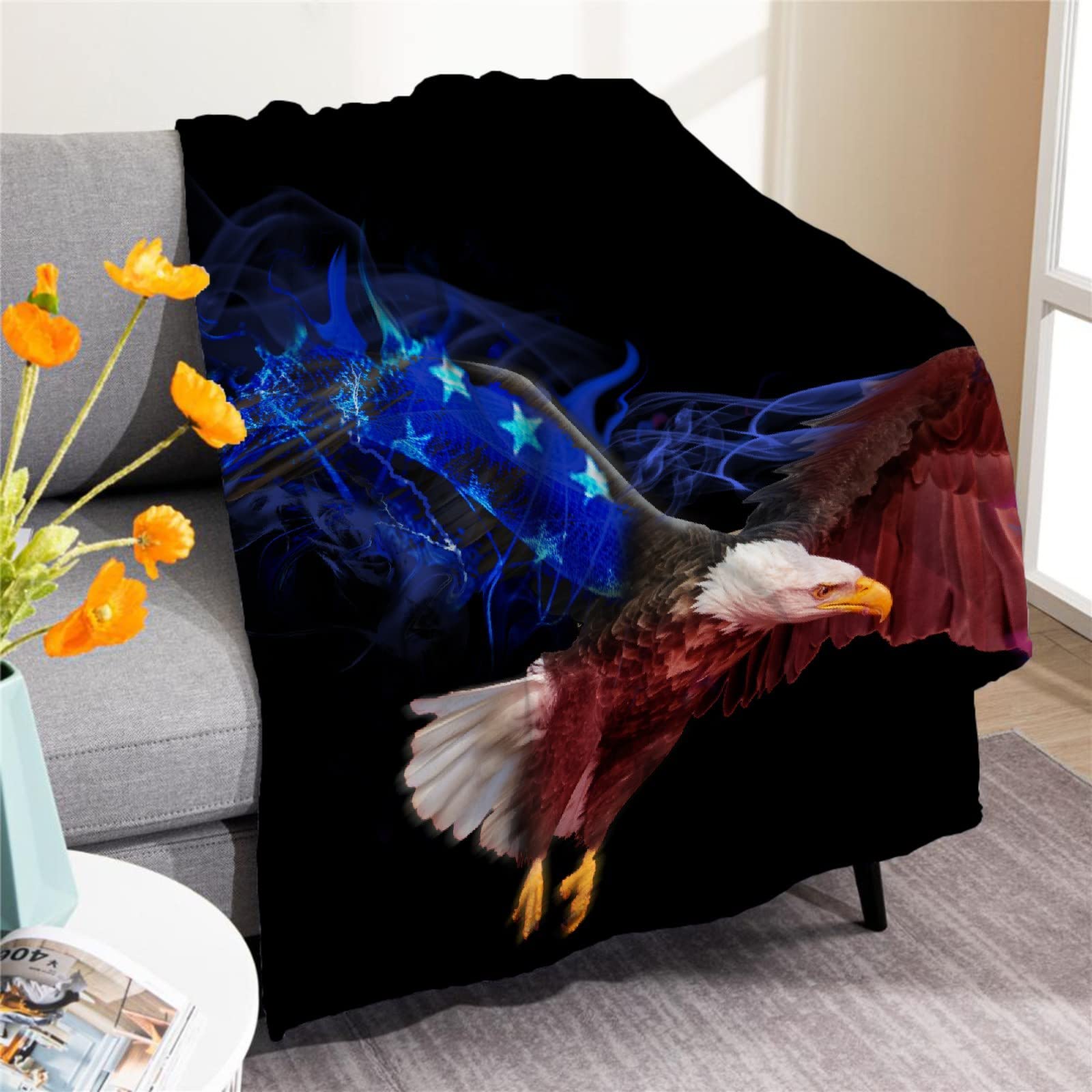 American Flag Eagle Blanket - Patriotic Bald Eagle Throw Blanket 120