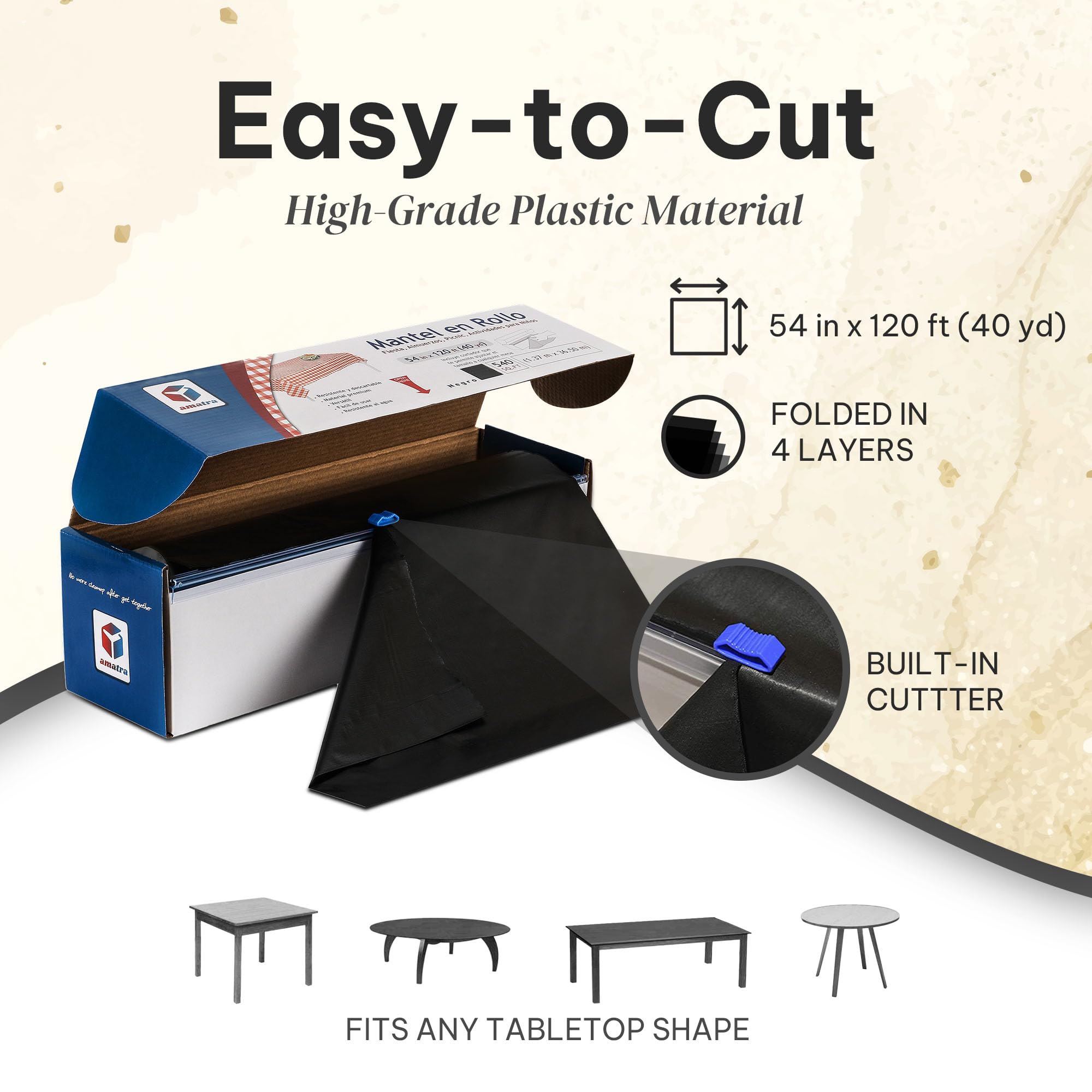 Disposable Plastic Table Cover Roll with Self-Cutter - 54