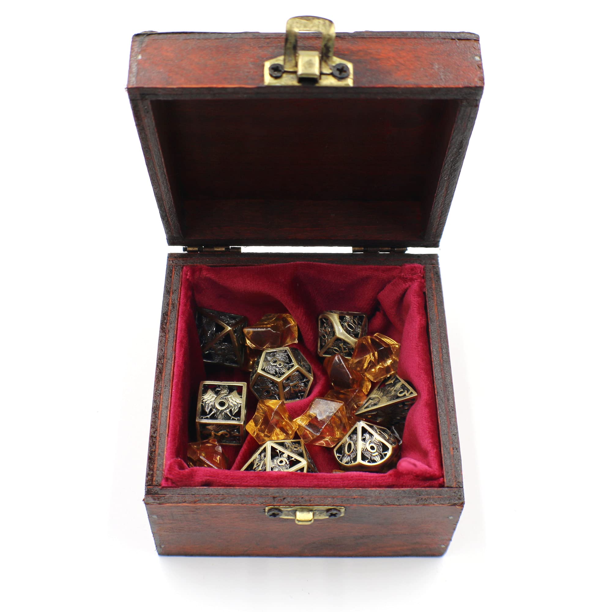 Premium Hollow Brass Dice Set with Journal & Wooden Pen Gift Box - Bronze & Silver Finish - Perfect for Tabletop RPG Games, D&D Accessories & Unique Gifts for Gamers
