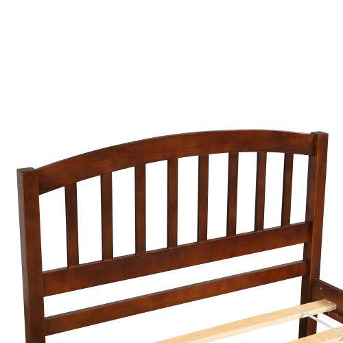 Twin Size Wooden Platform Bed Frame with Trundle Drawer - Solid Walnut Finish | Space-Saving Storage Solution for Small Bedrooms, Guest Rooms & Kids Rooms