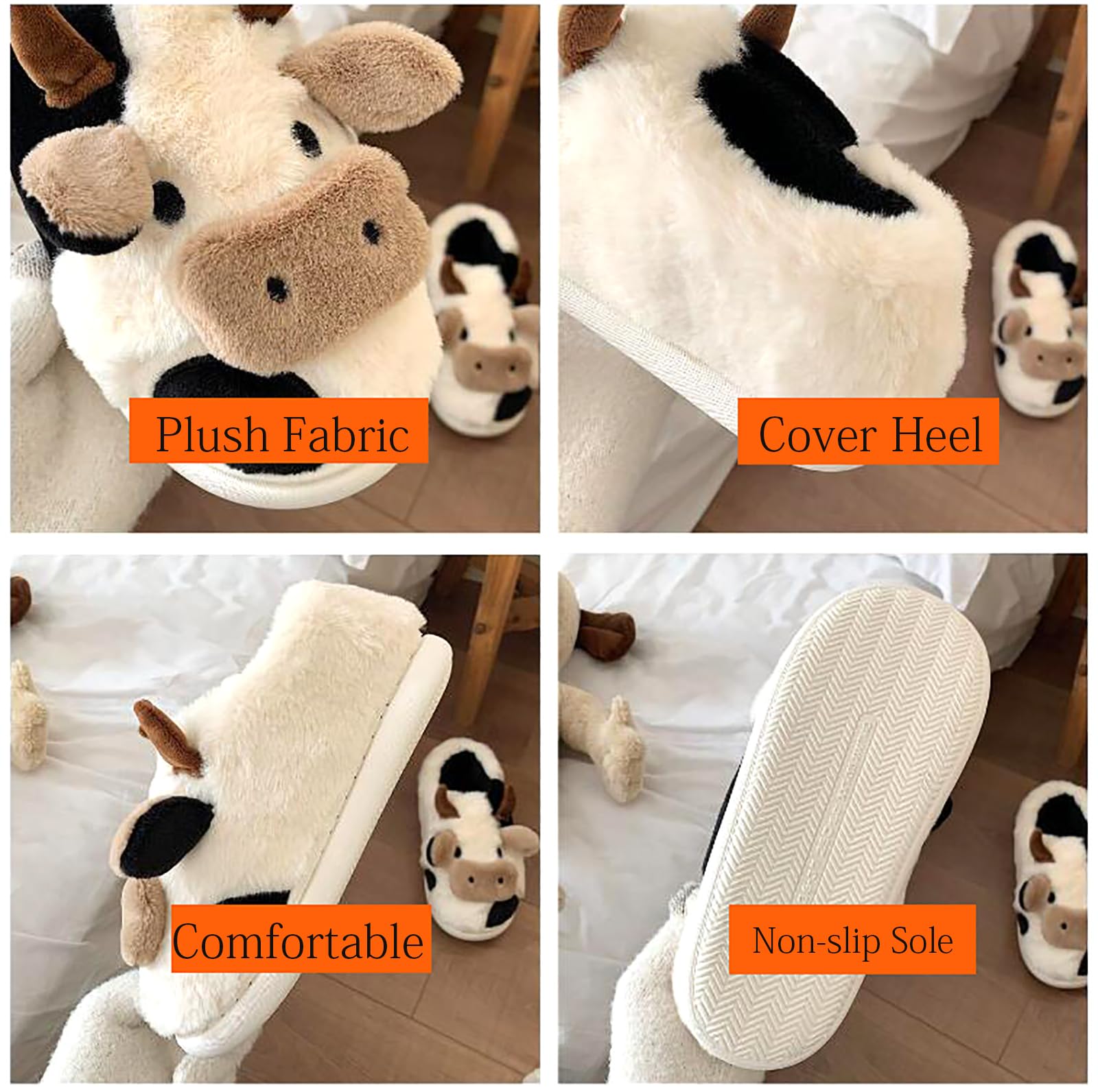 Soofylia Cow Slippers for Women and Men - Soft Fuzzy Animal House Slippers for Indoor & Outdoor Wear - Cozy Plush Kawaii Slippers for Lounge, Home, Gifts and Relaxation