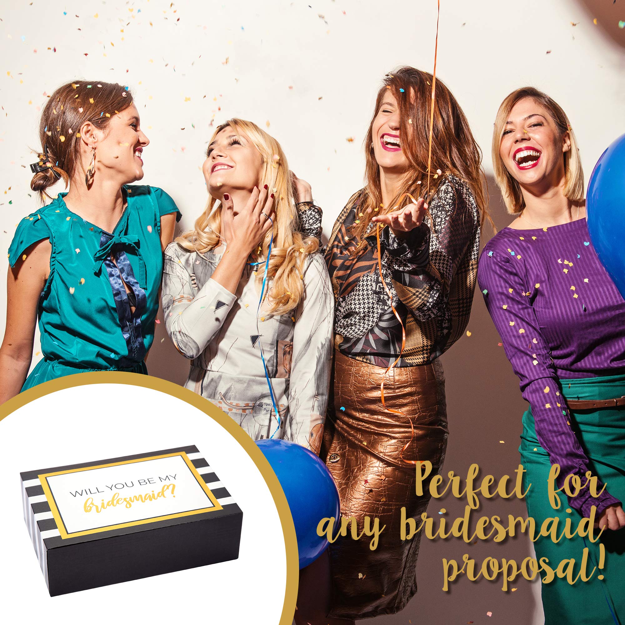 Pop Fizz Designs Bridesmaid Proposal Gift Box Set - 6 Pack (1 Maid of Honor Box + 5 Bridesmaid Boxes) with Gold Foil Stripes - Perfect for Wedding Party Proposals, Bridal Shower Gifts & Bachelorette Party Favors